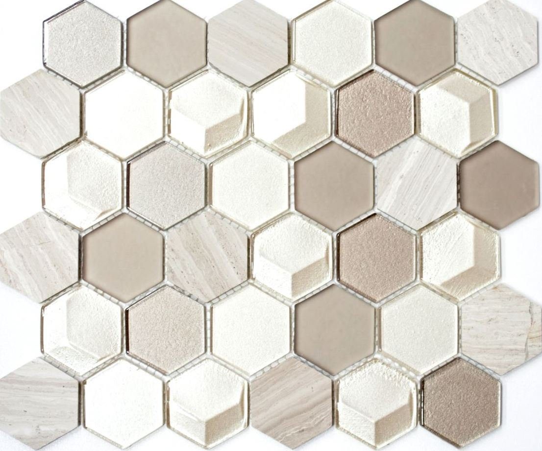 Mosani Mosaikfliesen Naturstein Glasmosaik Mosaikfliesen Hexagonal perlmutt beige creme
