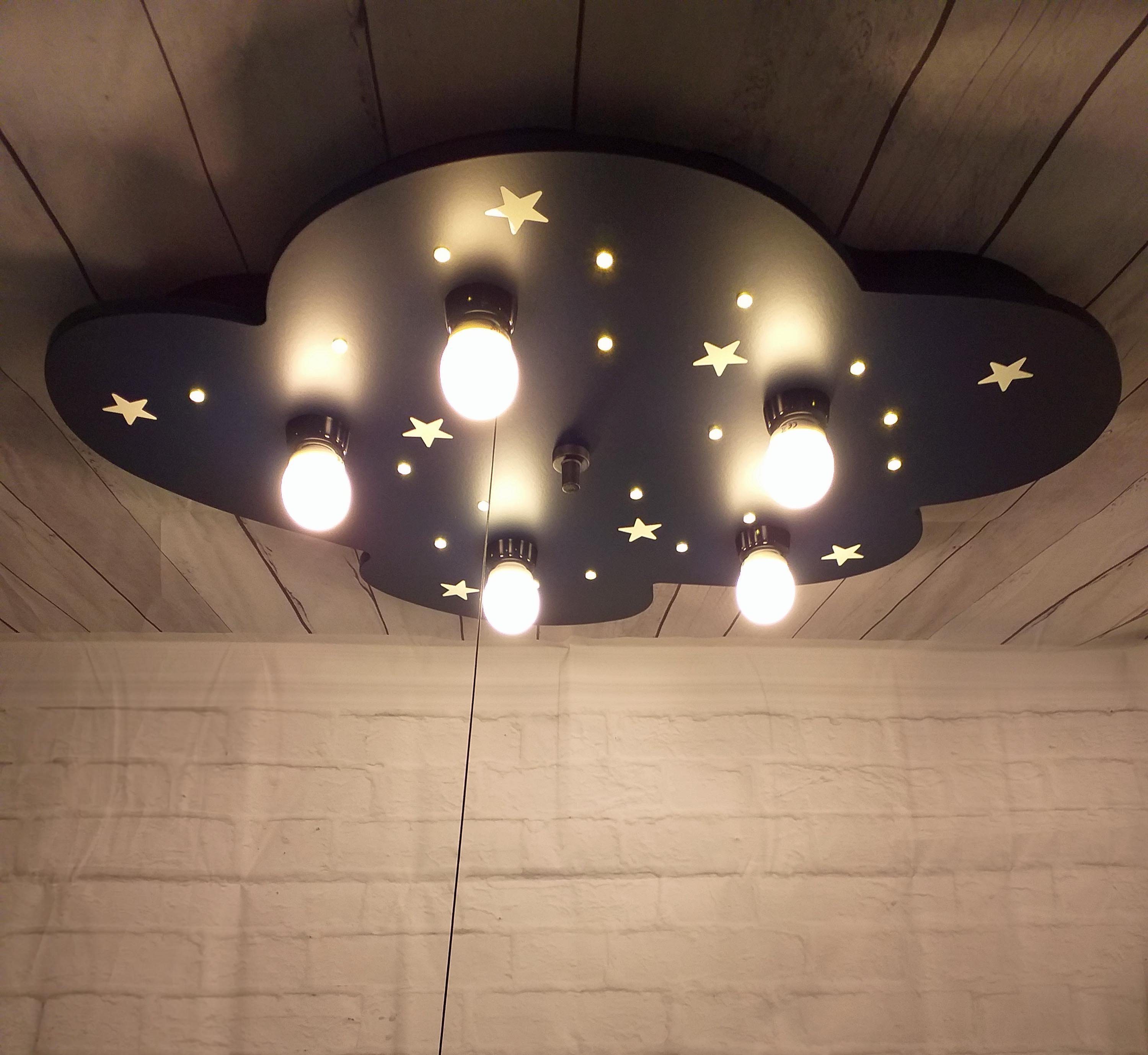 niermann Deckenleuchte Wolke, Kinderlampe, Kinderzimmer, Deckenleuchte Wolke blau mit fluoreszend. Sternen
