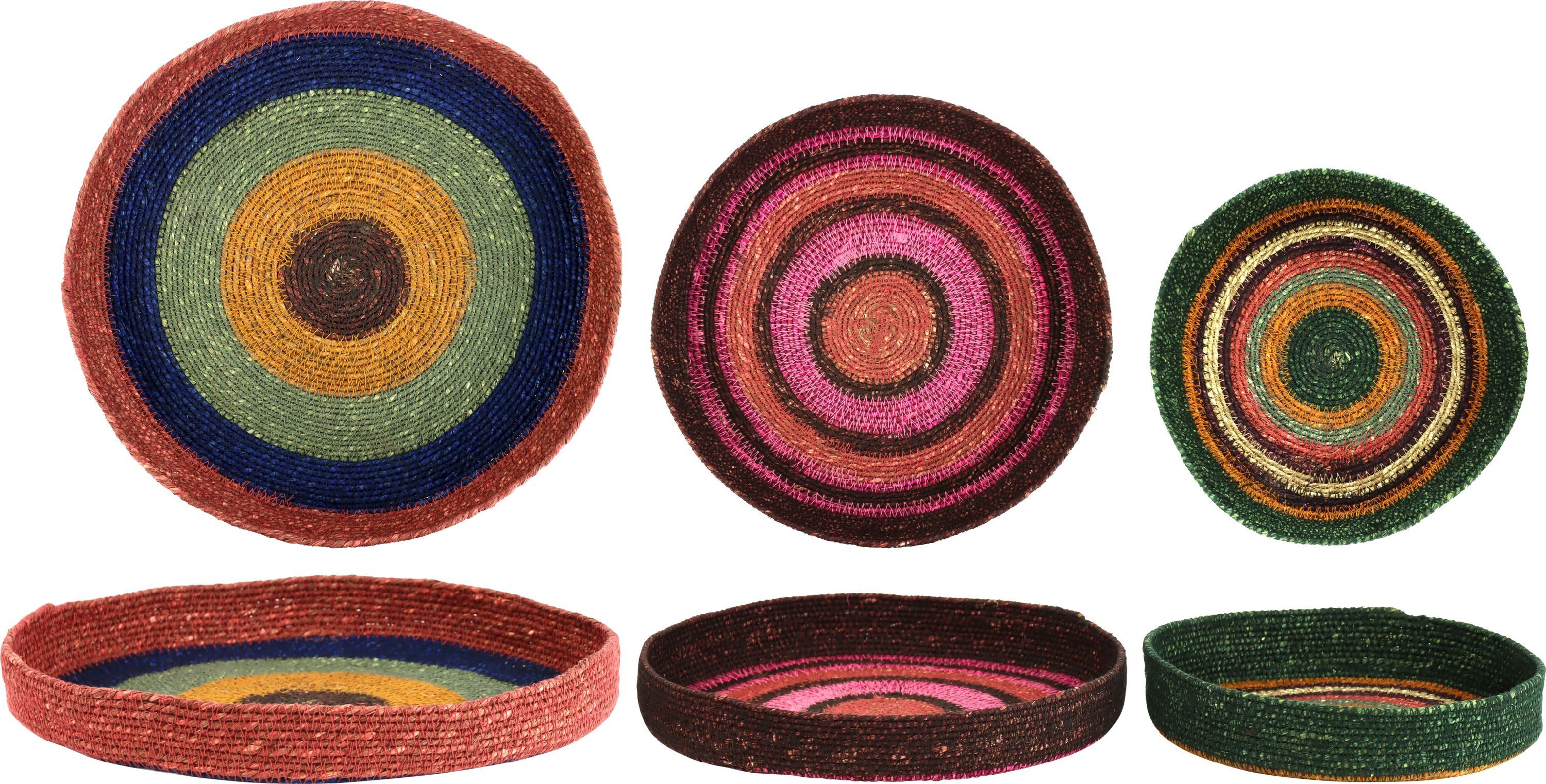 FURNARO Dekotablett (3-tlg. Tablettset), Handgeflochten aus Naturmaterial