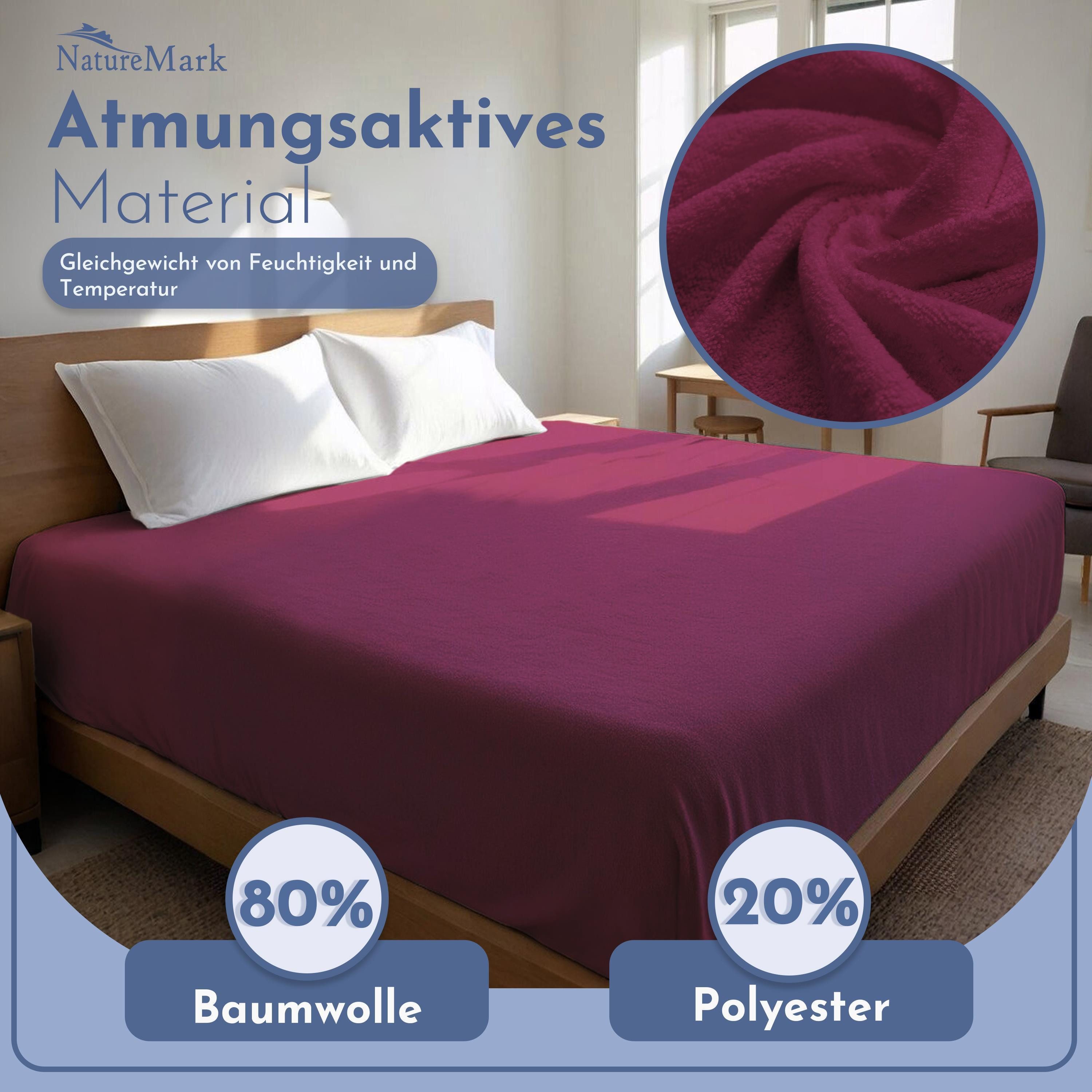 NatureMark Spannbettlaken Frottee Spannbetttuch, 80% Baumwolle / 20% Polyester, Gummizug: rundum, (1 Stück), Spannbetttuch in vielen Größen und Farben – Bild 4 von 5