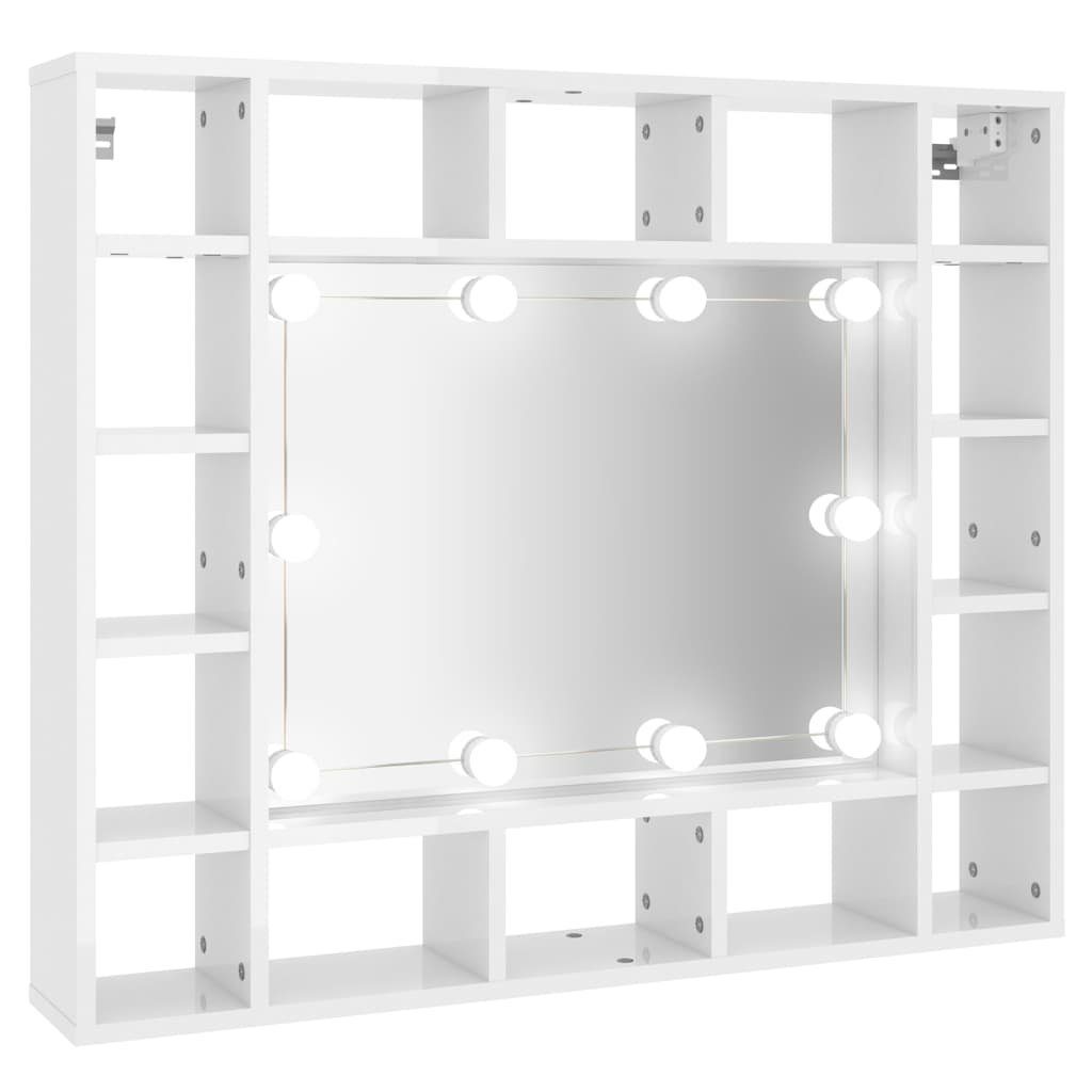 vidaXL Badezimmerspiegelschrank Spiegelschrank mit LED Hochglanz-Weiß 91x15x76,5 cm