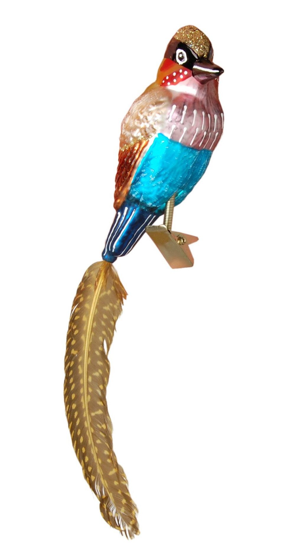 Krebs Glas Lauscha Weihnachtsbaumklammer Glasfigur mit Clip - Eisvogel mit gelber Schwanz-Feder - ca. 15 cm, Ideal für kreative und festliche Baumgestaltung - mit wäldlichem Flair
