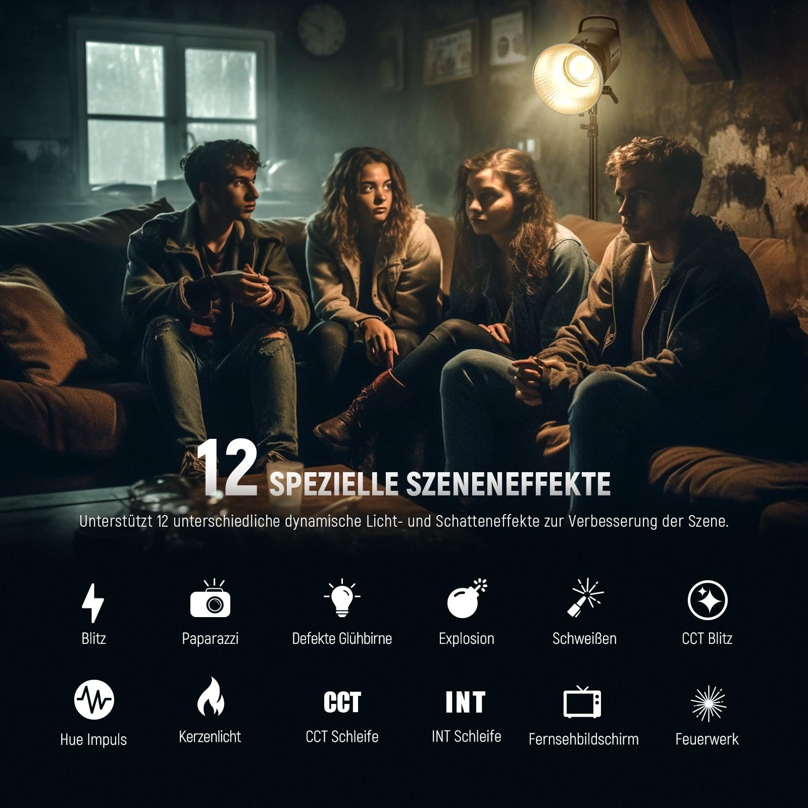 Neewer Videoleuchte CB60B 70W LED Videoleuchte, 2,4G/APP, zweifarbig 2700K-6500K, 34000 Lux/1m, CRI97+/12 Szenen/Bowens COB Dauerlicht für Studio – Bild 5 von 5