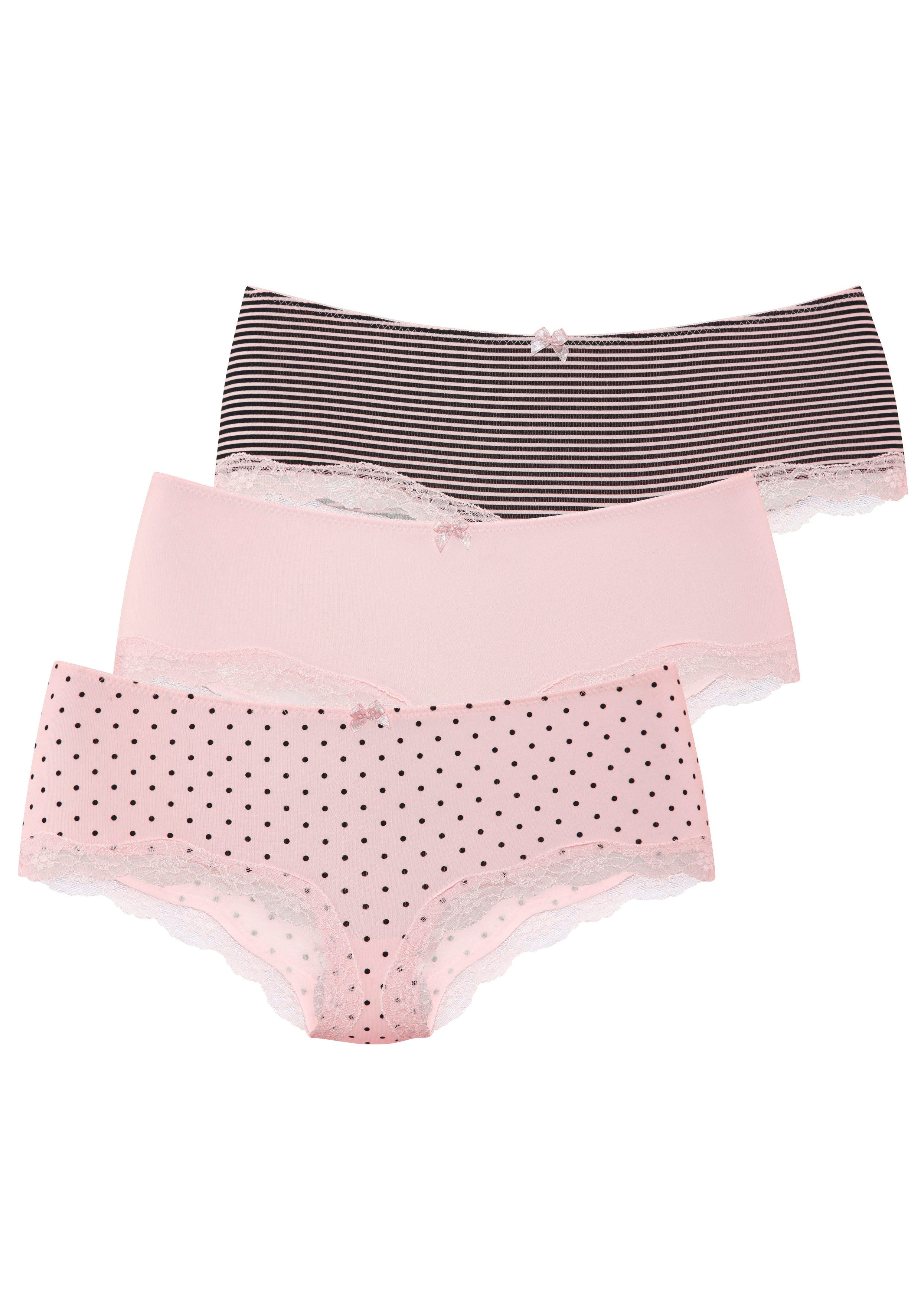 LASCANA Panty (3er-Pack) aus elastischer Baumwolle mit zarter Spitze