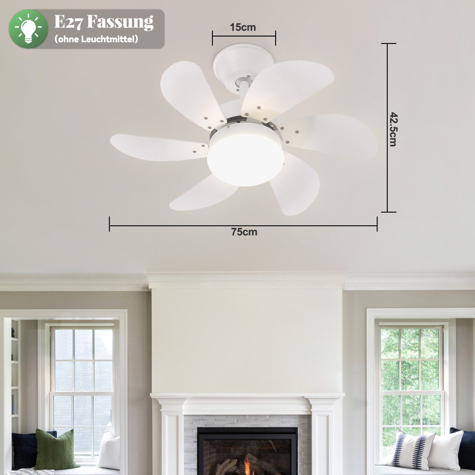 ZMH Deckenventilator Mit Licht und Fernbedienung Leise für Flur/Schlafzimmer Deckenlampe