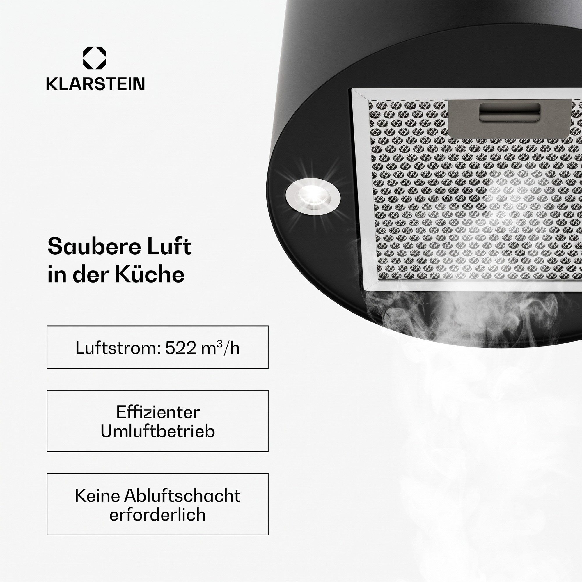 Klarstein Deckenhaube Barett Serie Barett Inselabzugshaube Ø35 cm 558 m³/h LED Edelstahl Abzugshaube Insel Abluft Umluft Haube Dunstabzug Dunstabzugshaube – Bild 4 von 5