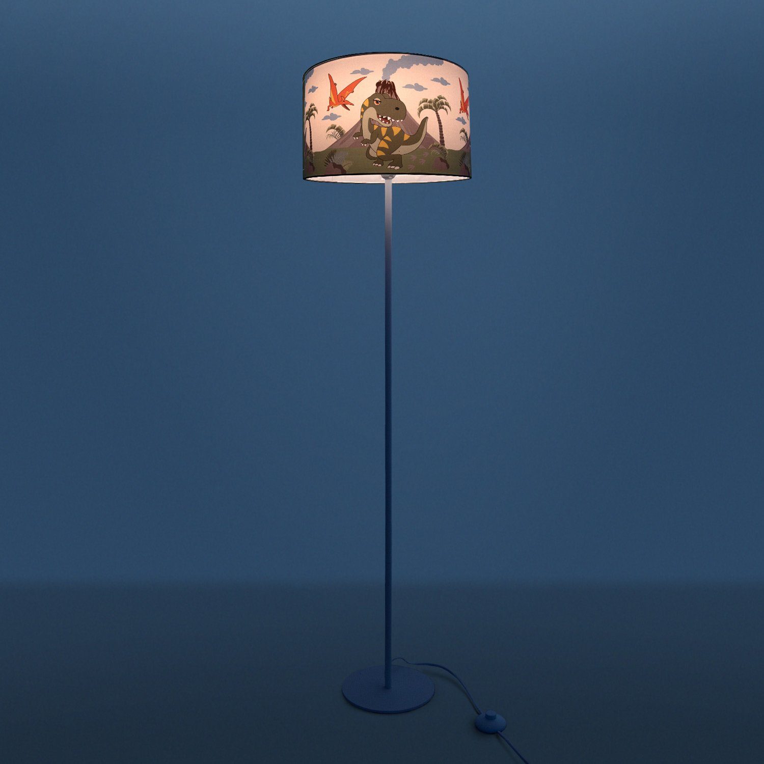 Paco Home ohne E27 636, Stehleuchte Stehlampe Babyzimmer Motiv Stoffschirm Diamond Kinderzimmer Leuchtmittel, Dinosaurier