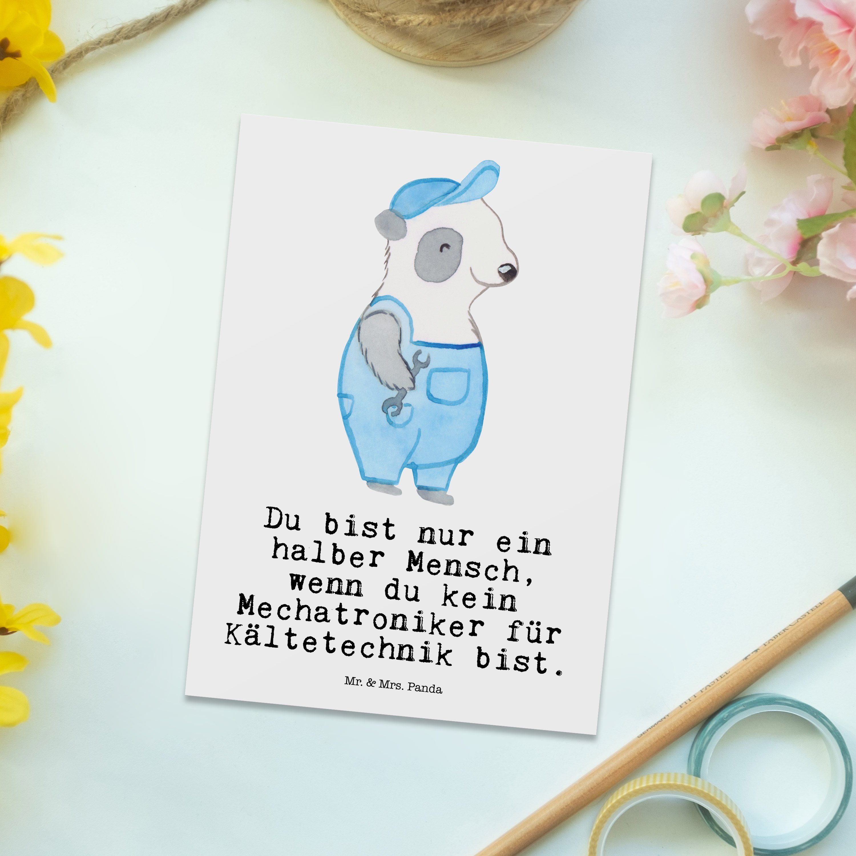 mit - Gesellenpr Mechatroniker Weiß für & Kältetechnik Postkarte Panda Mr. - Herz Geschenk, Mrs.