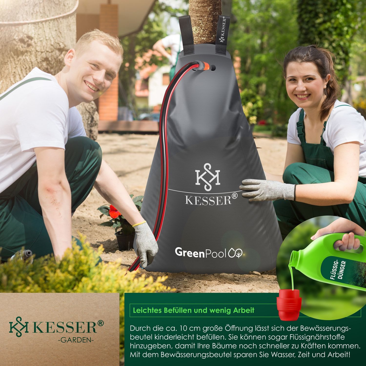 KESSER Tropfer Baum-Bewässerungssack Bewässerungssystem für Bäume, (1-tlg., Bewässerungsbeutel aus UV beständigem PVC mit Schloss & 2x Schlüssel), Baumbewässerungsbeutel, Baumsack für gezielte Bewässerung von Bäumen
