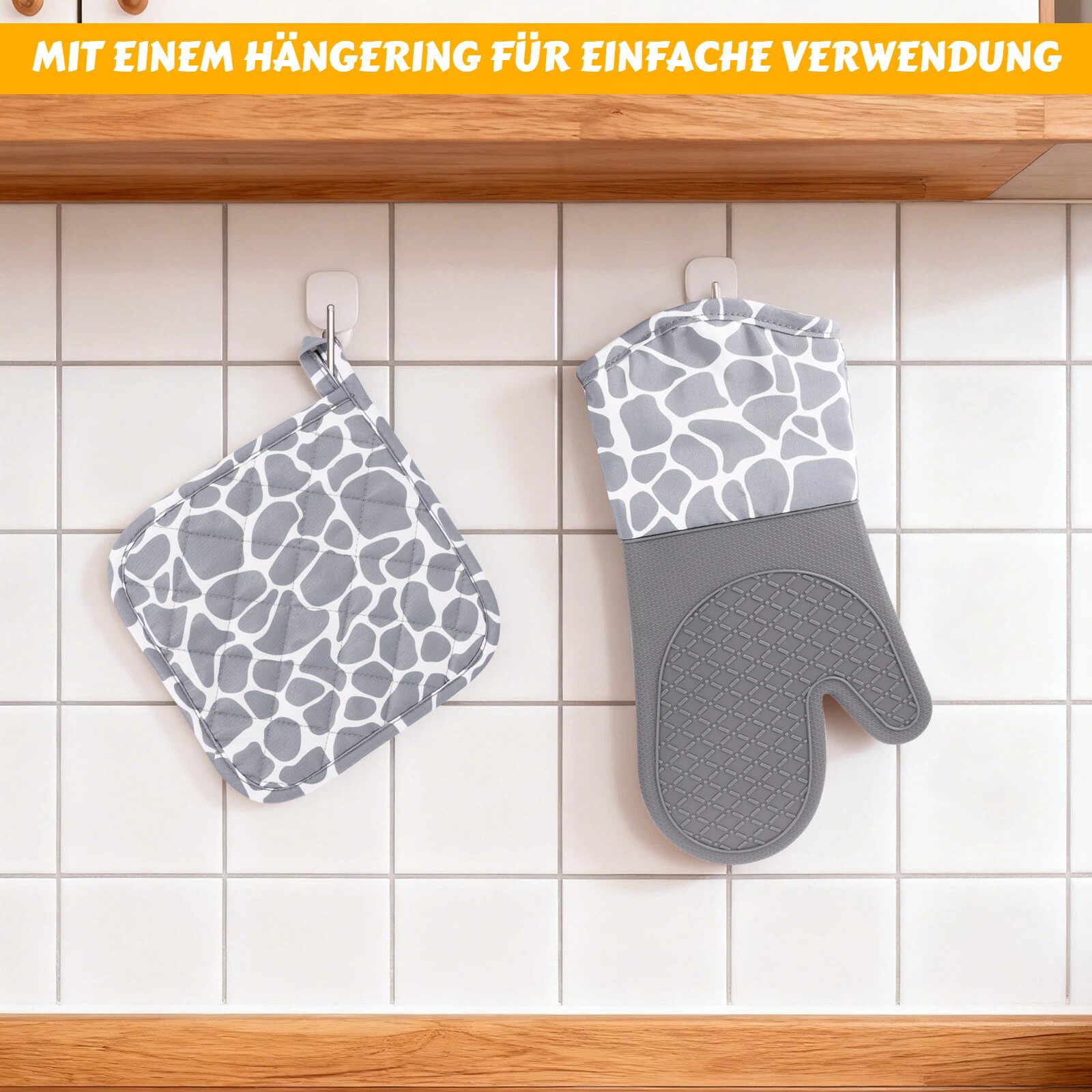 BlingBin Topfhandschuhe Ofenhandschuhe Topflappen Set, Anti-Rutsch Silikon Handschuh, (6er Set, 6-tlg., Hitzebeständigkeit: 500 °F = 260 °C), Hitzebeständig bis 260°C Handschuhe zum Kochen, Backen und Grillen