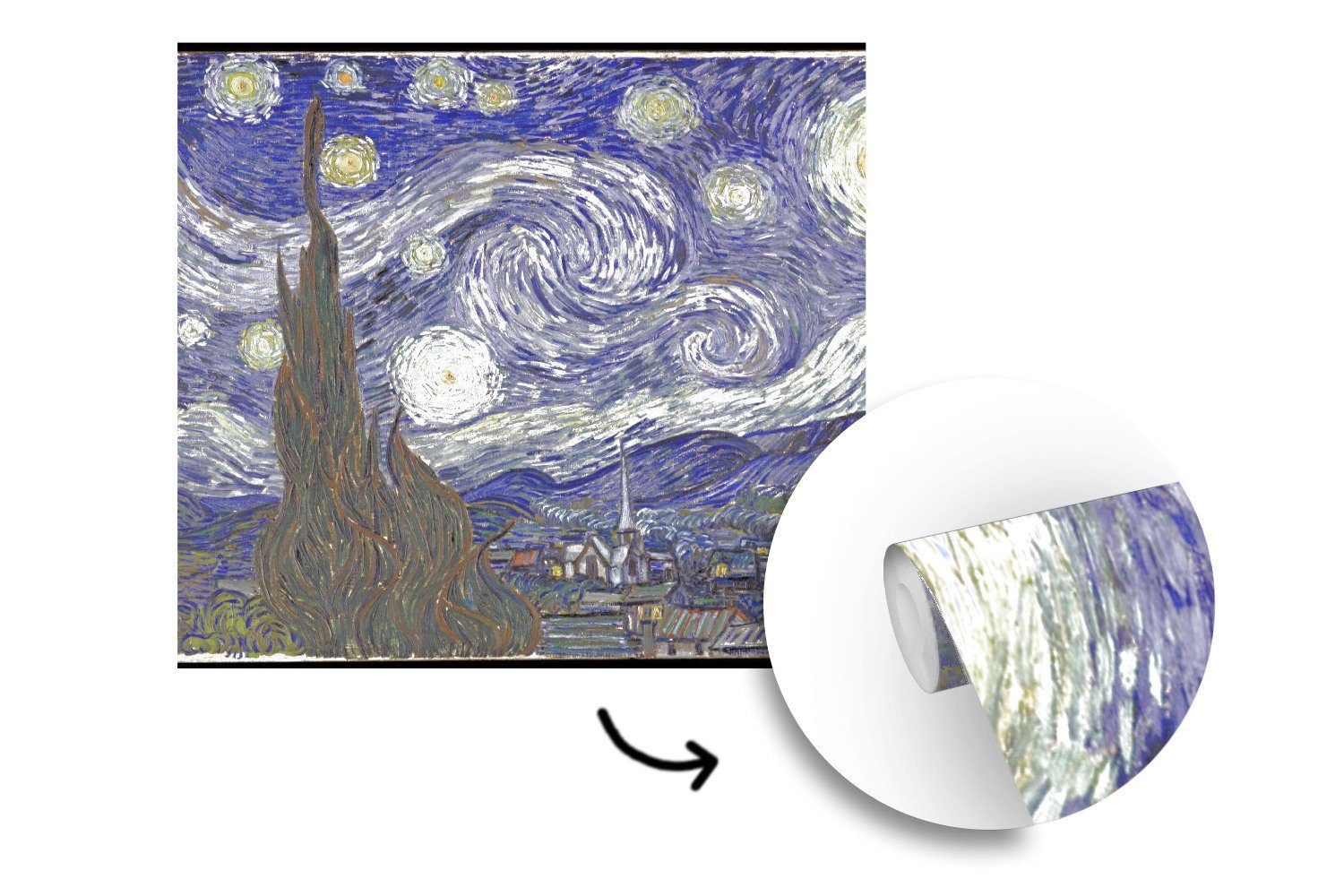 St), Sternennacht bedruckt, - oder Gogh, (5 Fototapete für Wohnzimmer van Wandtapete Vincent MuchoWow Matt, Schlafzimmer, Vinyl Tapete
