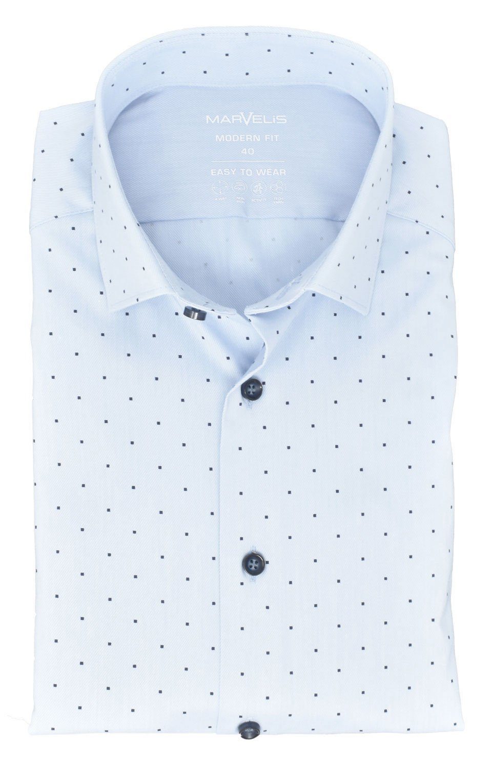 MARVELIS Businesshemd Easy To Wear Hemd - Modern Fit - Langarm - Punkte -  Hellblau 4-Wege-Stretch