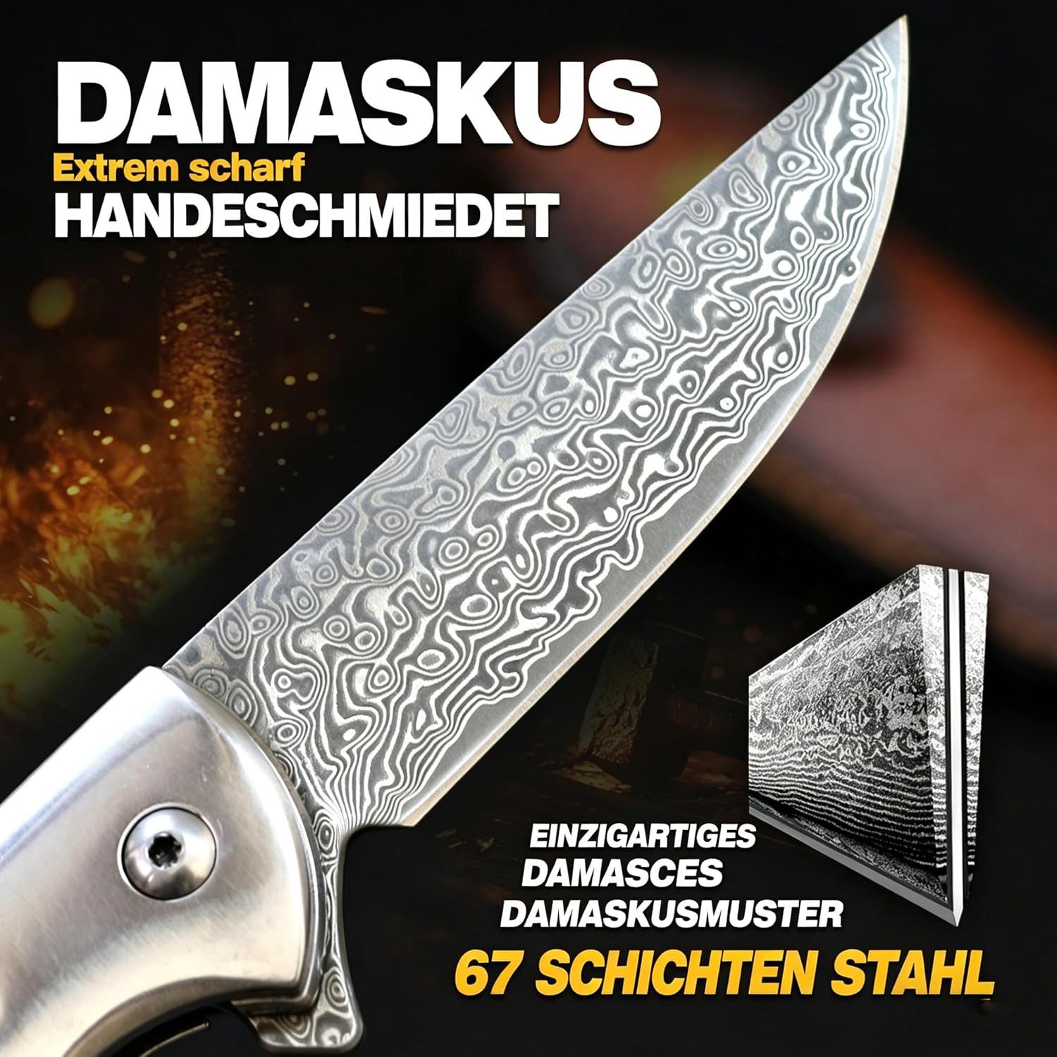 KingLux Taschenmesser Damast klappmesser Taschenmesser Outdoor Messer Zweihandmesser, (1 St)