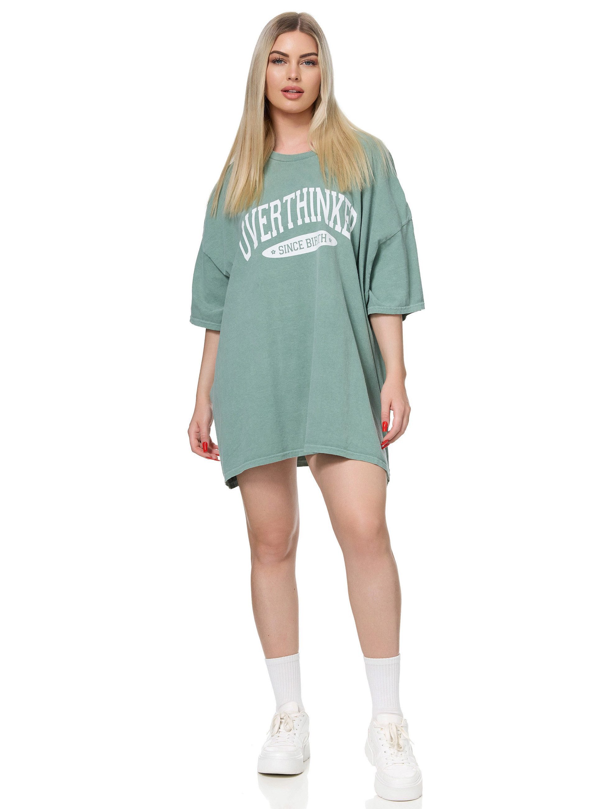Worldclassca T-Shirt Worldclassca Oversized Print OVERTHINKER T-Shirt lang Sommer Oberteil Baumwolle