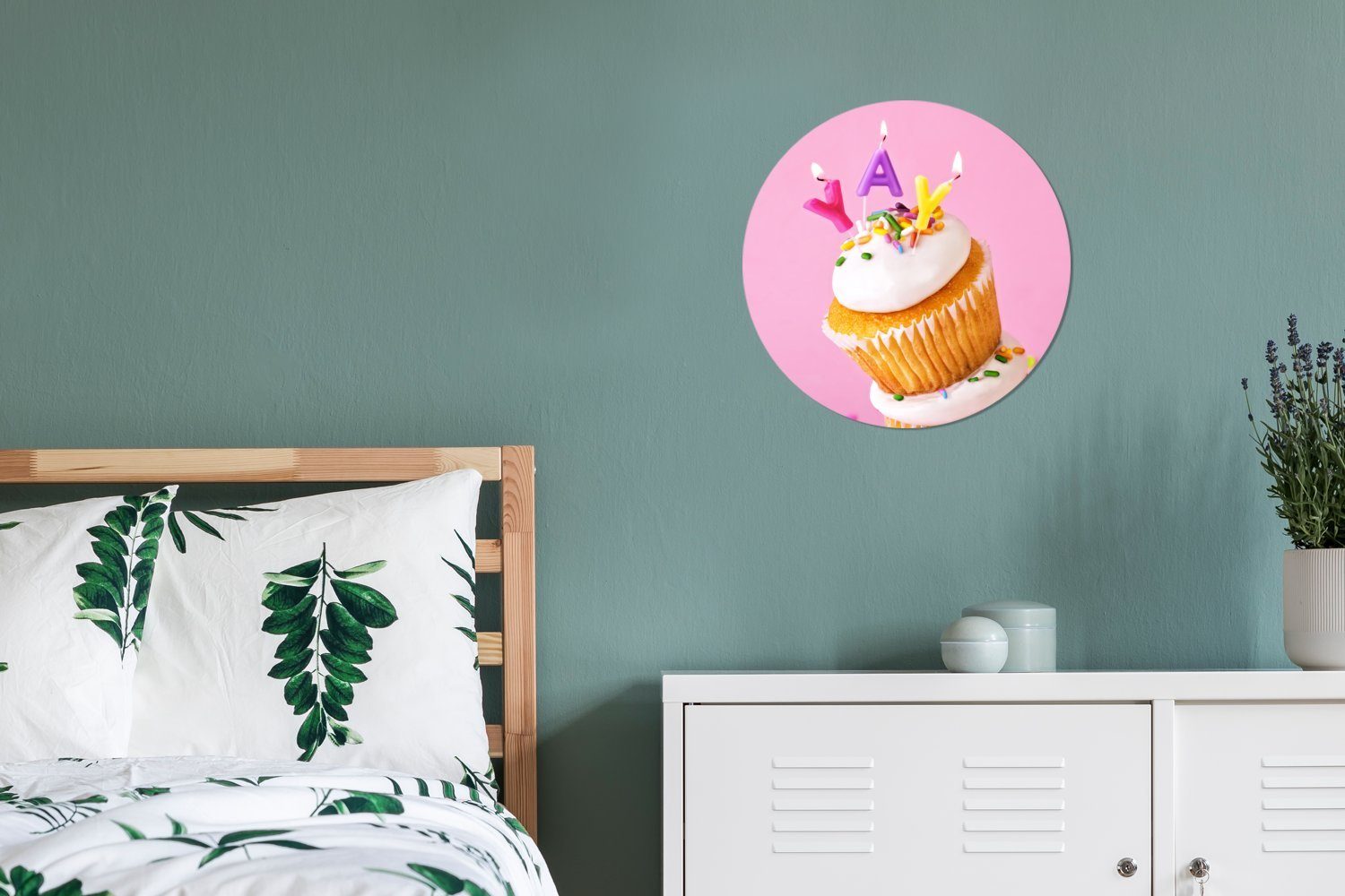 St), auf Konfetti-Cupcakes Forex, rosa cm Hintergrund, Rundes 30x30 Wanddekoration Wohnzimmer, Wandbild, Gemälde MuchoWow einem (1 Kreis