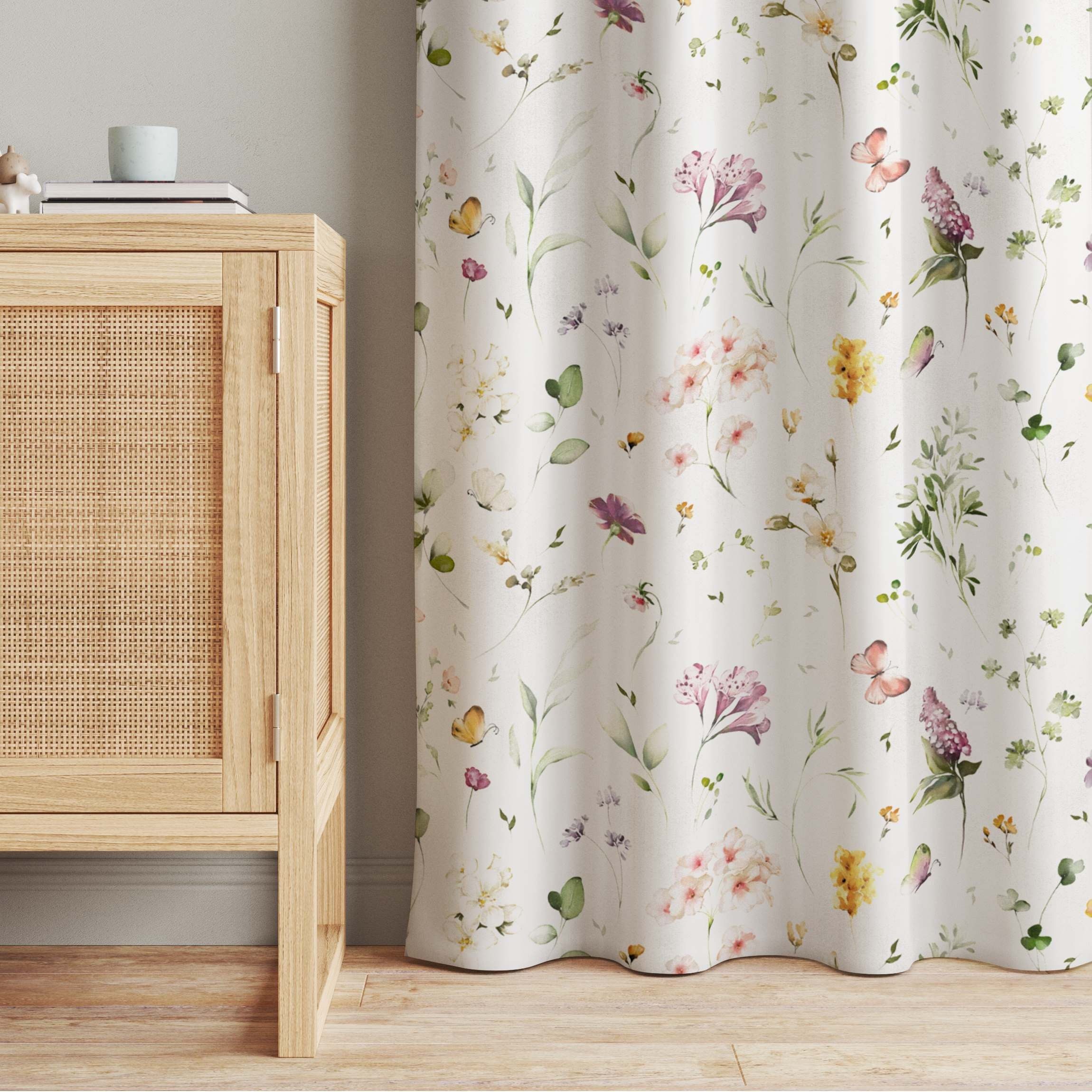Bilderdepot24 Vorhang Gardine Modern Natur Wildblumen Aquarell Muster Türvorhang Raumteiler (1 St), Multifunktionsband, blickdicht, Samt, Schiebegardinen Schlafzimmer Wohnzimmer Schiebevorhang