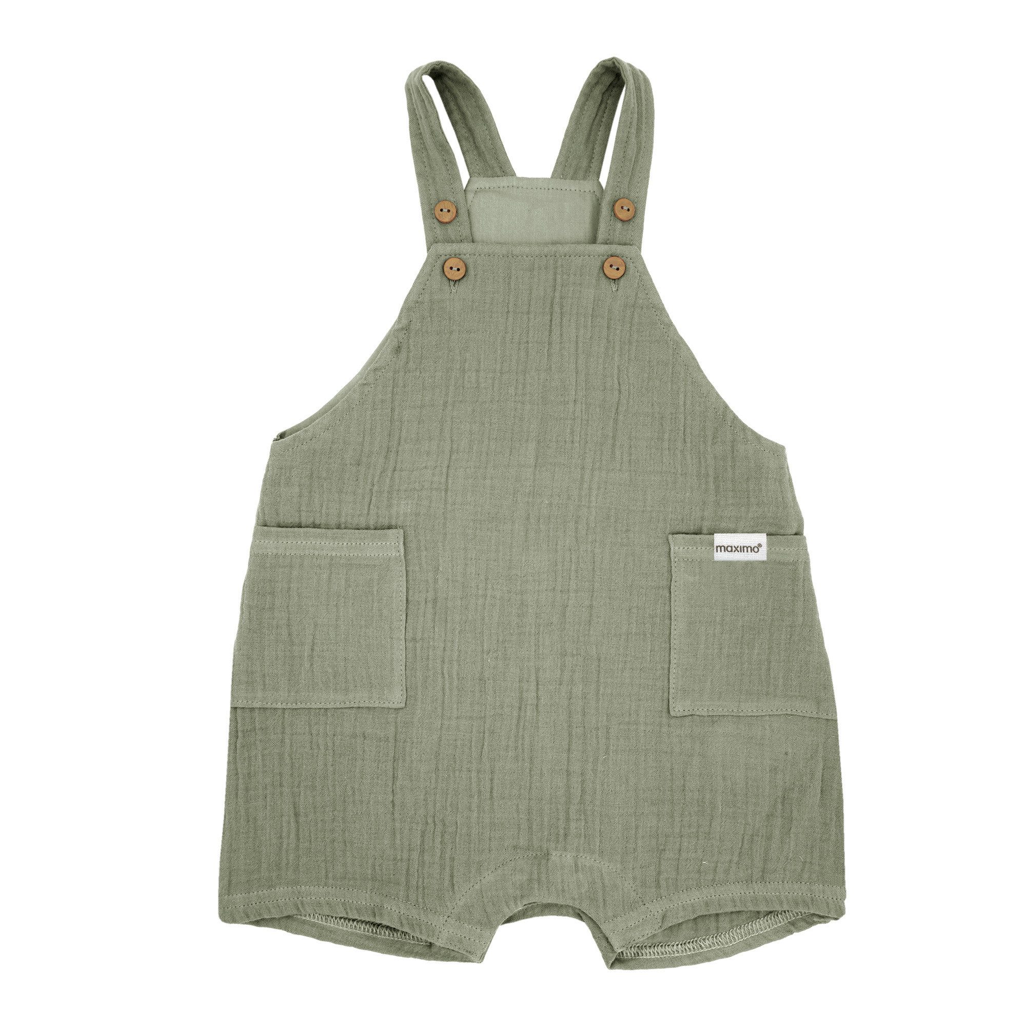 Stoffhose GOTS BABY-Latzshorts, Taschen Musselinstoff, Futter, Windelöffnung