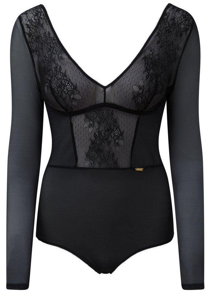 Gossard Langarmbody Glossies Lace Langarm Body Black (Shapebody, 1-tlg)