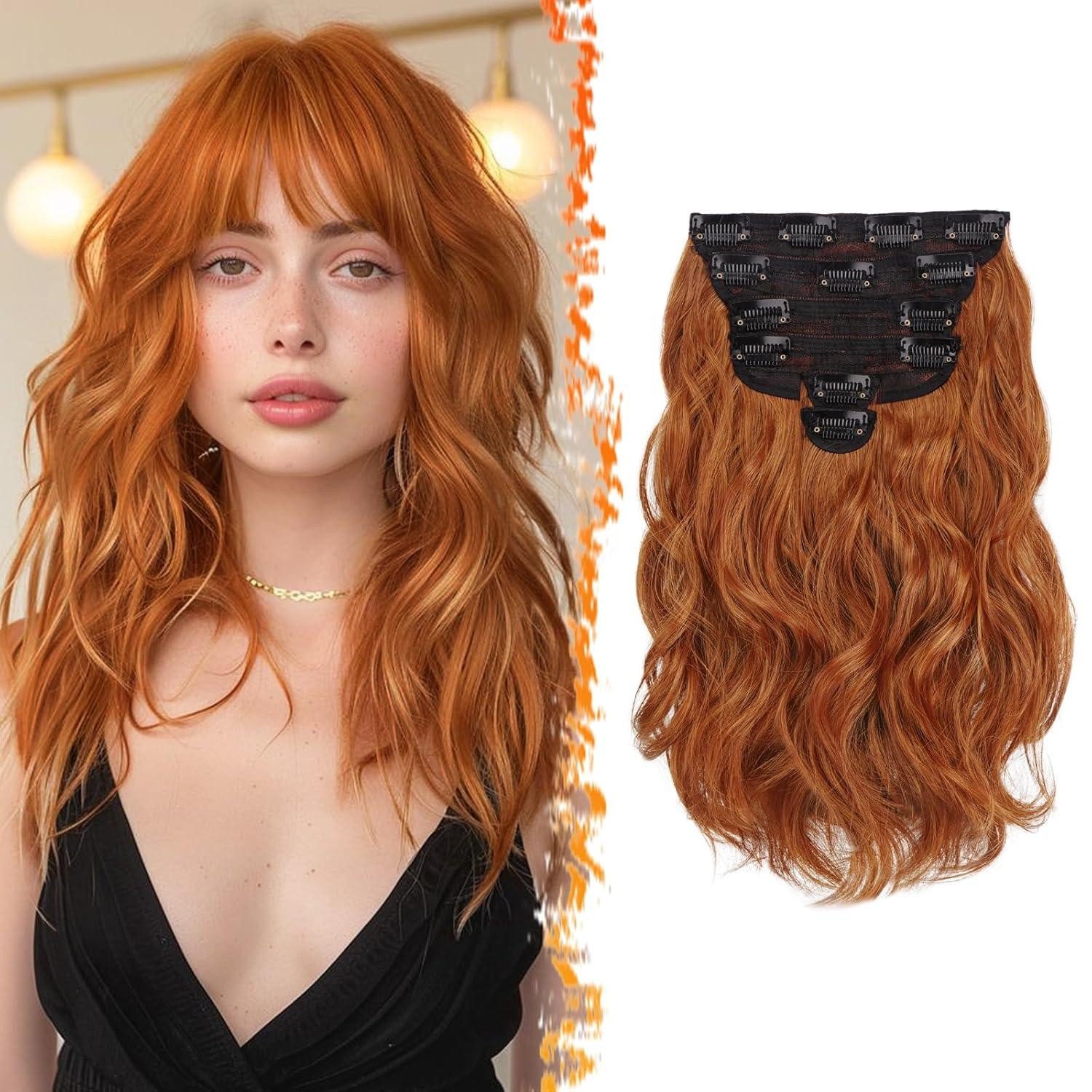 Kunsthaar-Extension Clip in Haarverlängerungen Kupfer 30cm Wellige Extensions 6-teilig