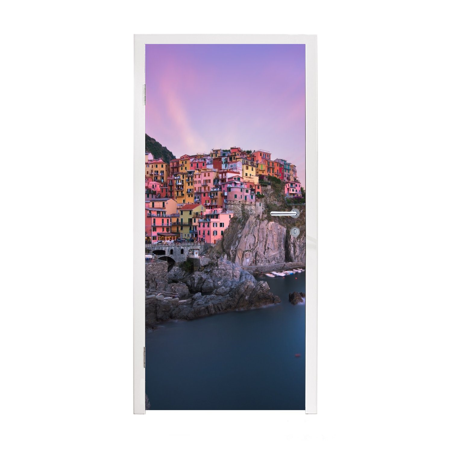 MuchoWow Türtapete Lila Himmel über Cinque Terre in Italien, Matt, bedruckt, (1 St), Fototapete für Tür, Türaufkleber, 75x205 cm