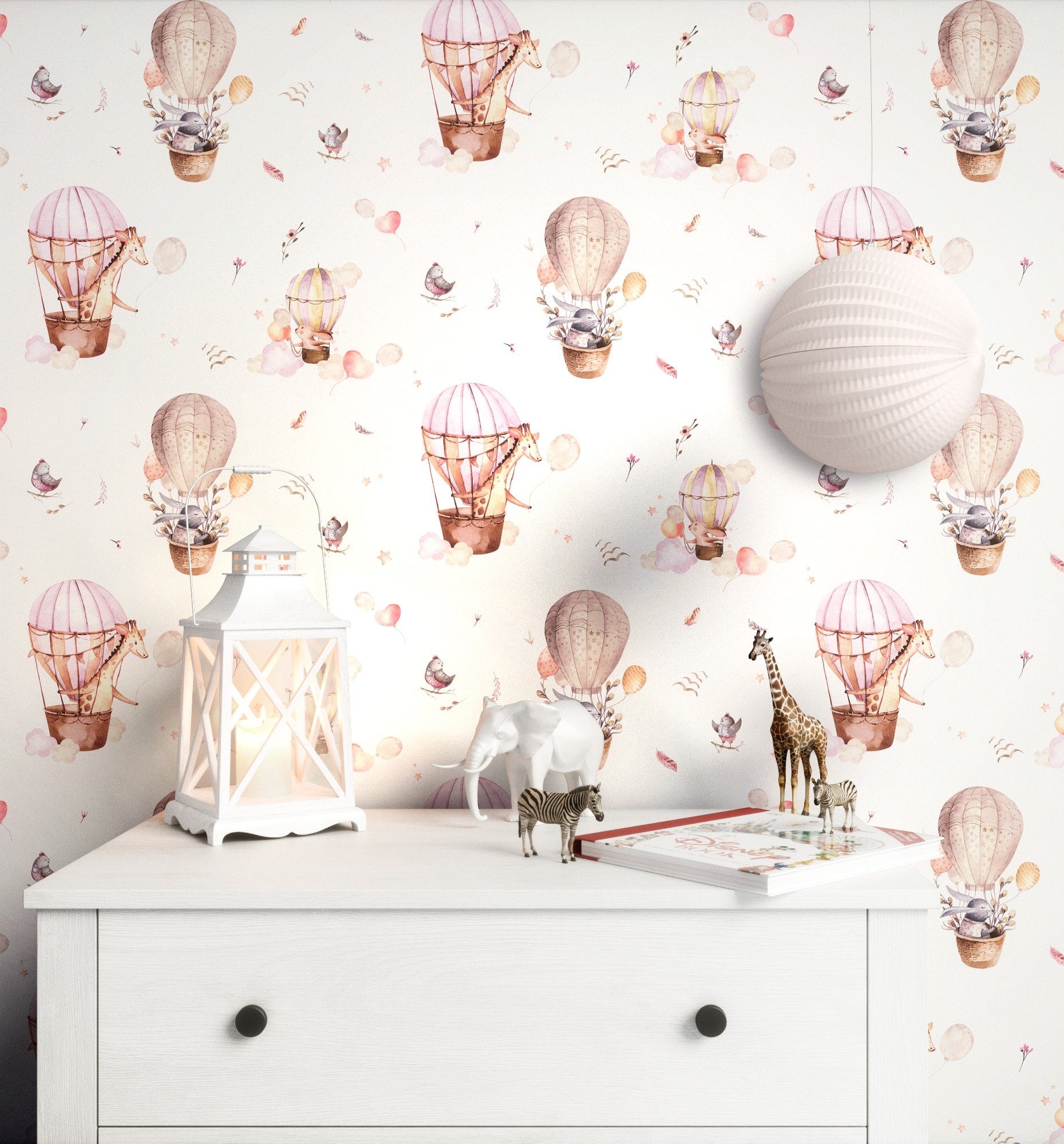 Newroom Vliestapete Baloon Rose Tapete Kindertapete Ballon,Tiere,Heißluftba günstig online kaufen