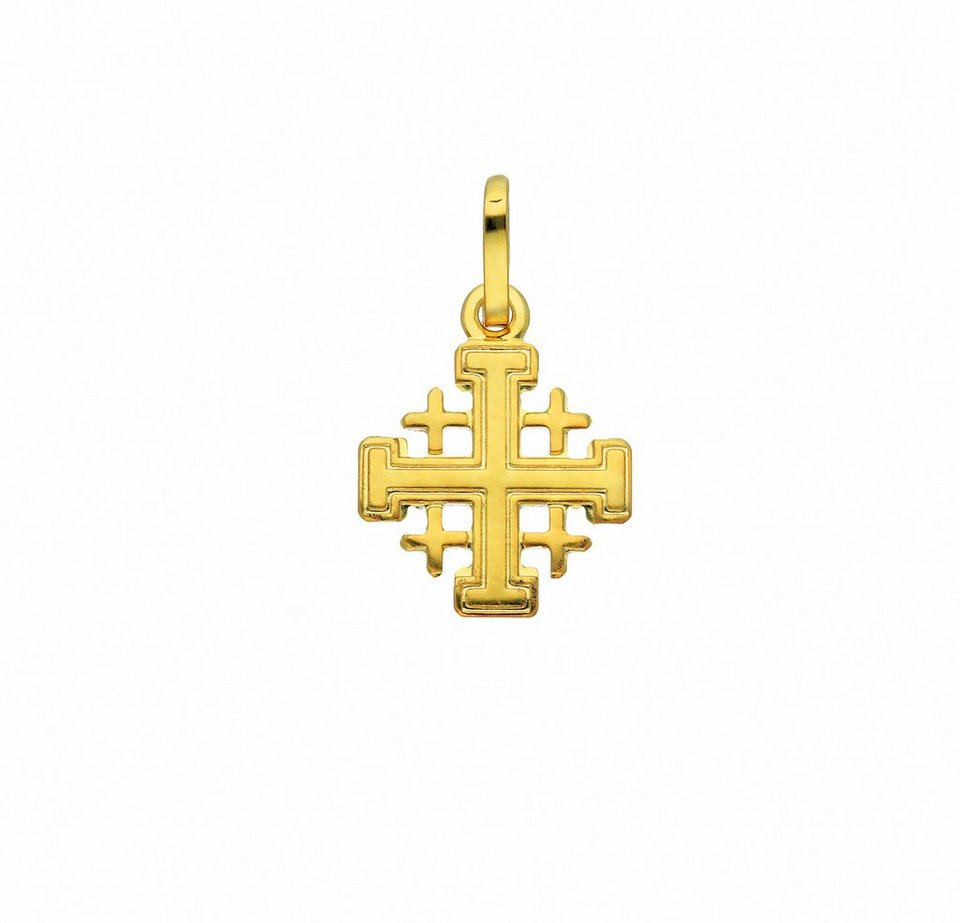 Adelia´s Kette mit Anhänger 585 Gold Kreuz Anhänger Jerusalem, Schmuckset -  Set mit Halskette, Inkl. 45 cm verstellbarer vergoldeter 925 Silber  Halskette