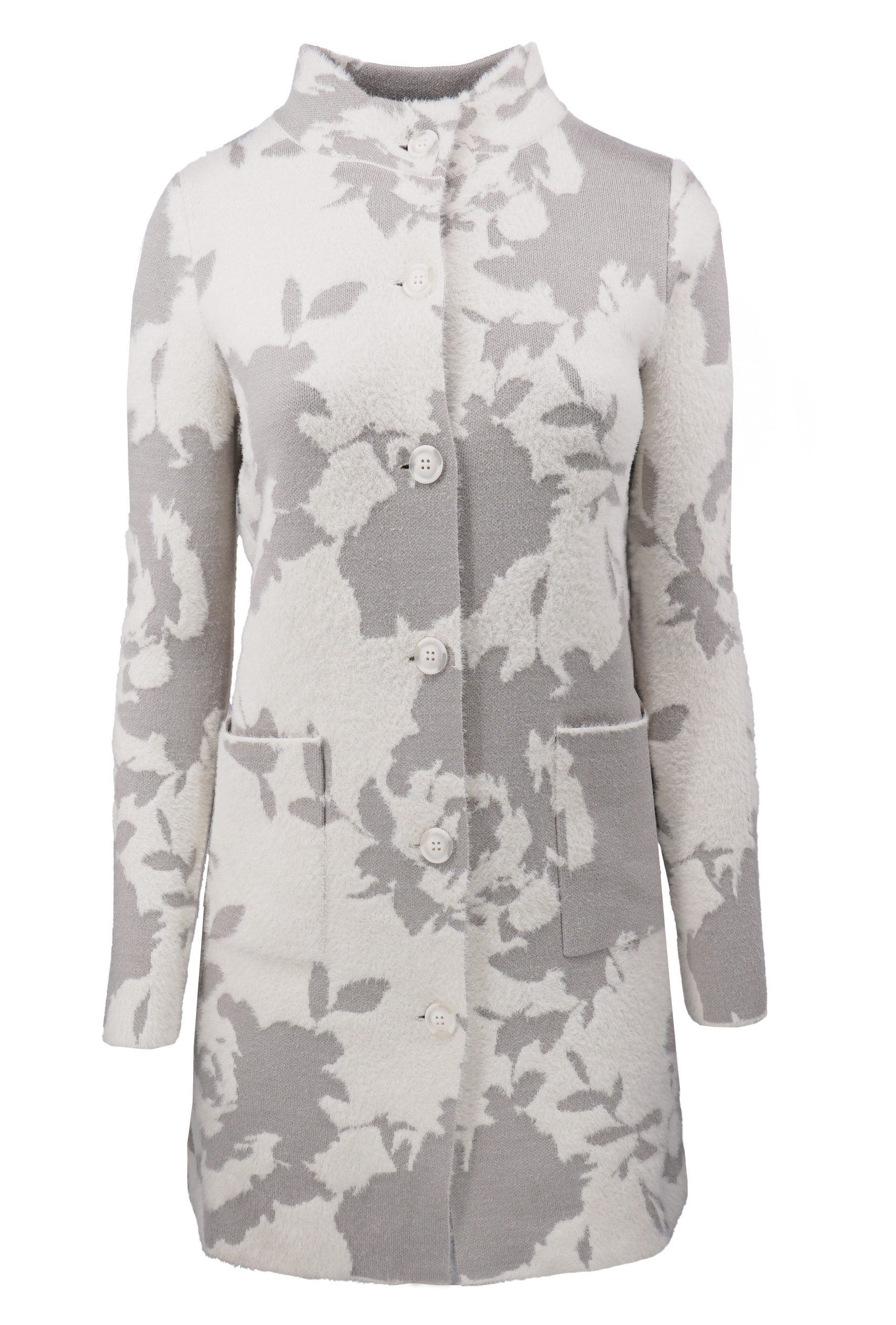 Passioni Strickmantel mit abstraktem Blumenprint günstig online kaufen