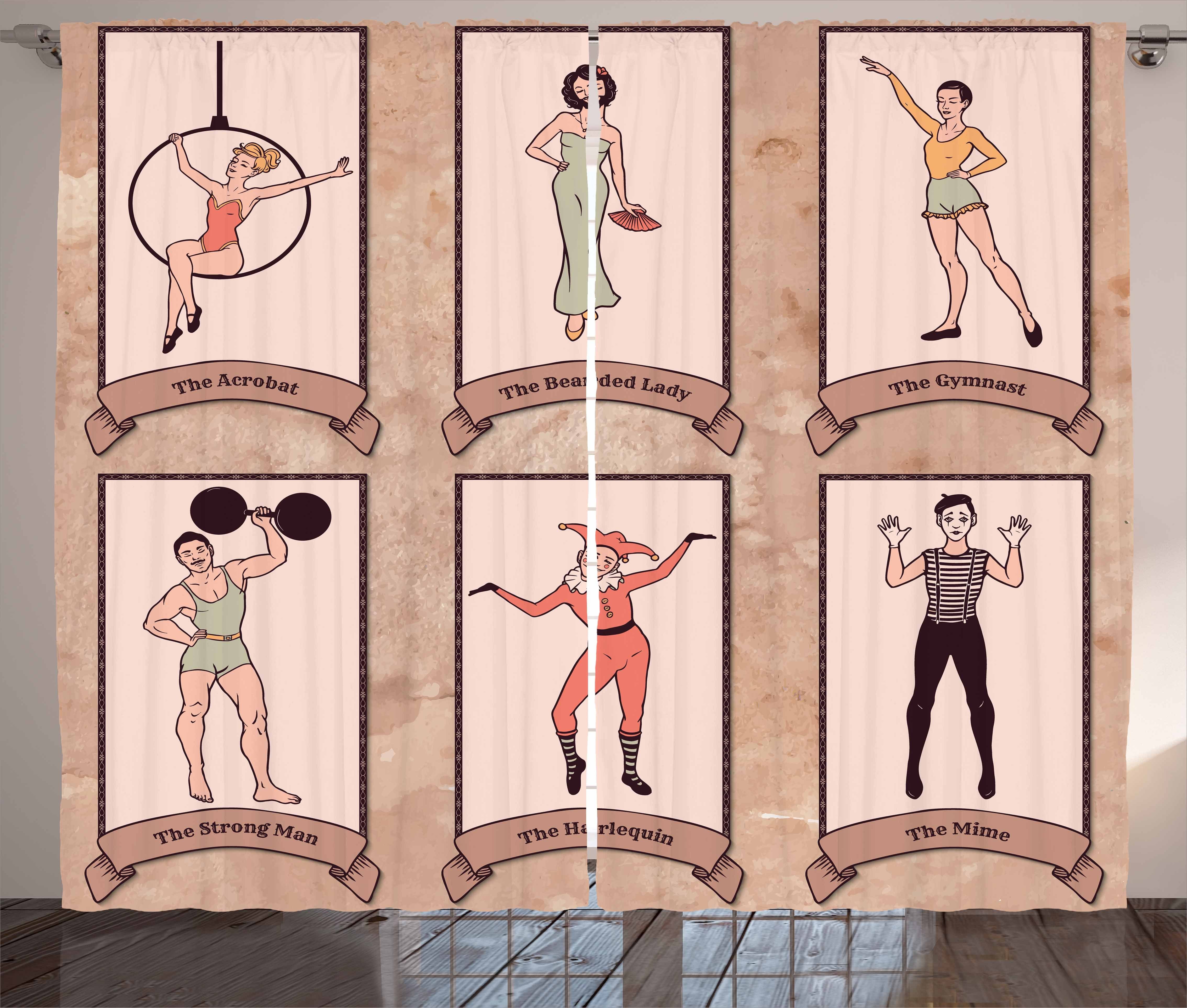 Gardine und Kräuselband Vorhang Schlaufen Abakuhaus, Gymnast Zirkusakrobaten mit Haken, Schlafzimmer Jahrgang