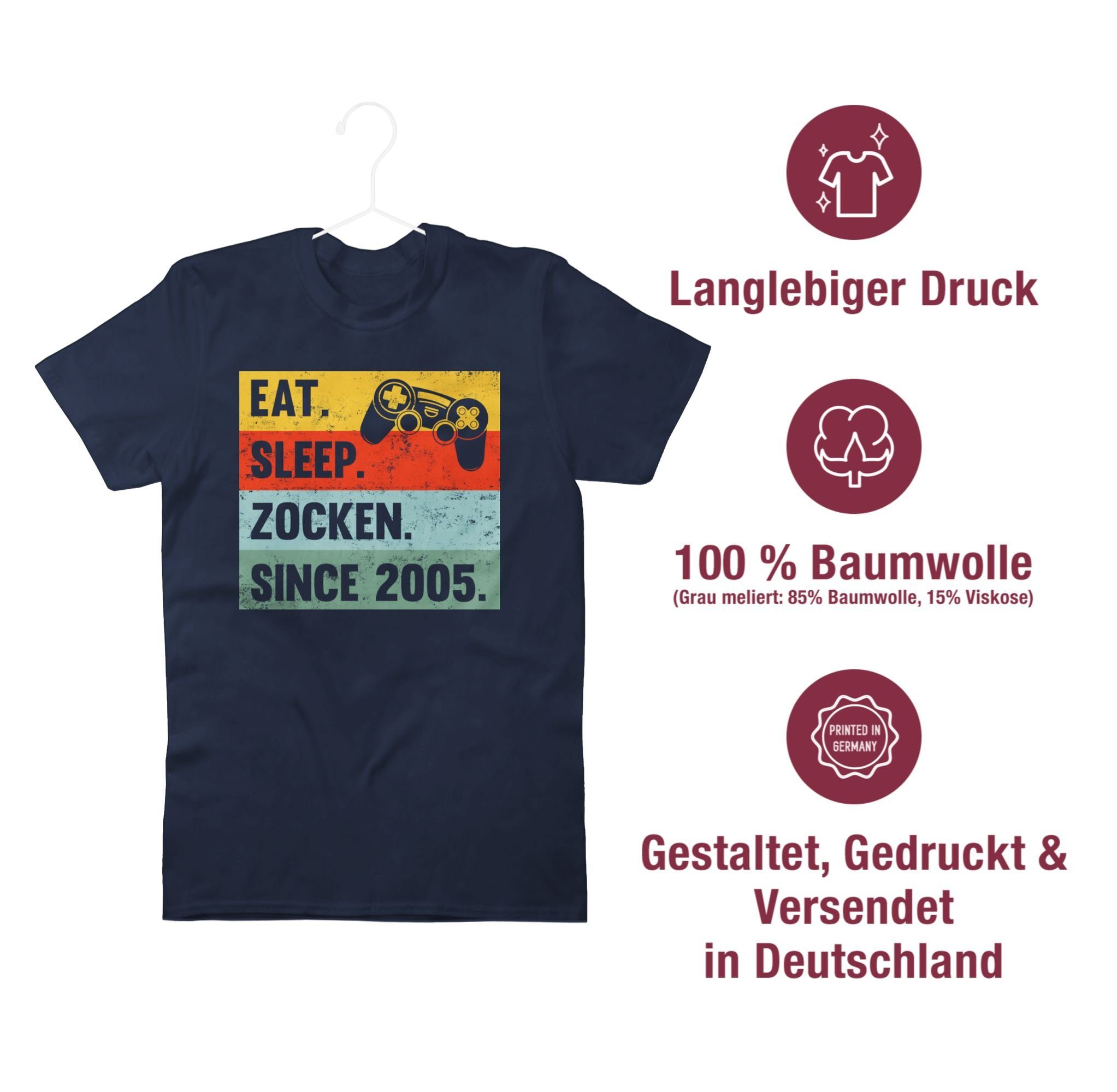 Shirtracer T-Shirt Eat Sleep Zocken 2005 Blau Navy 18. Since 03 Geburtstag