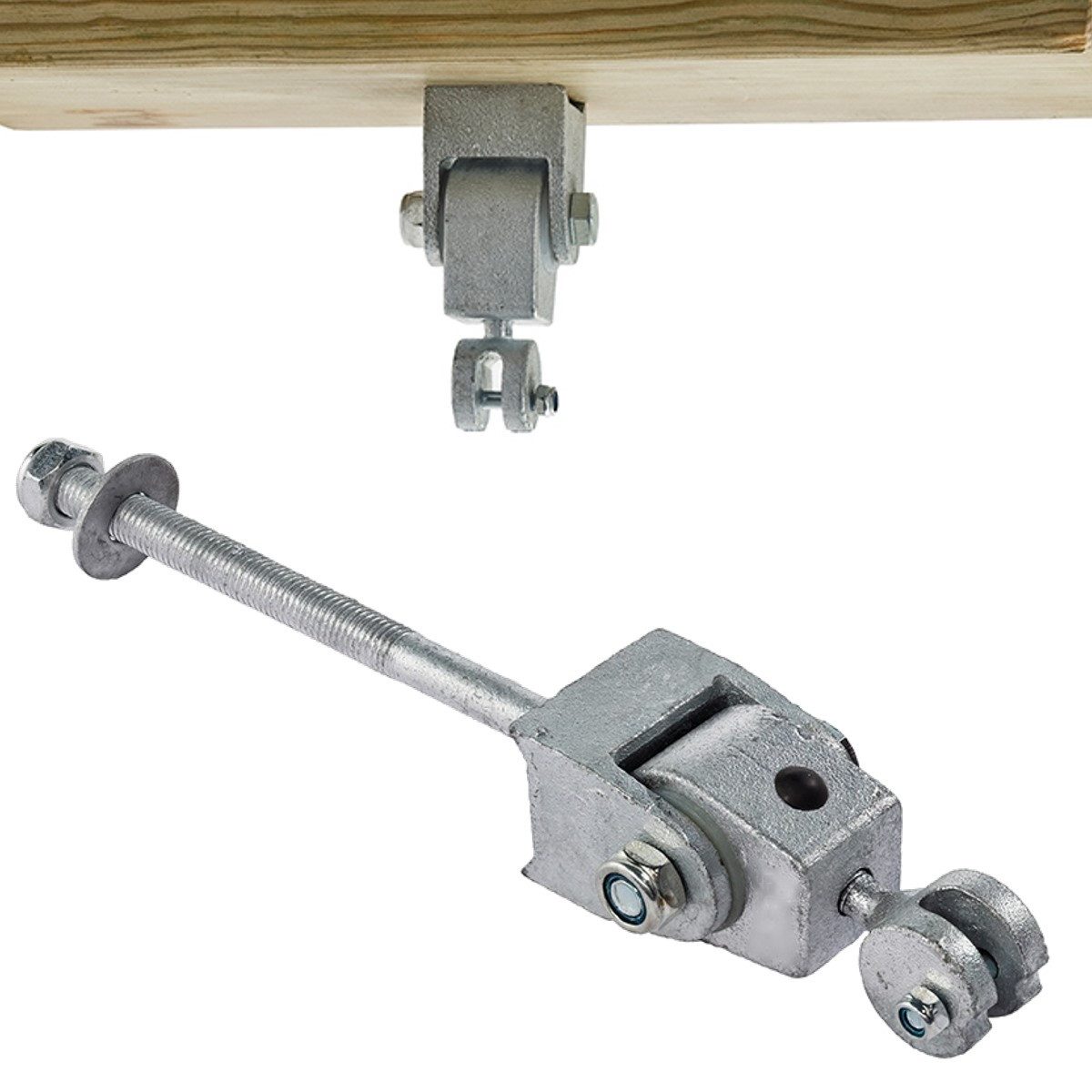Loggyland Schaukelhaken Premium M12x160mm mit Nylonlager, feuerverzinkt, durchgebolzt, für Rund- und Kantholz, solide!