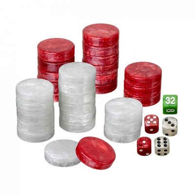 Philos Spiel, Spielsteine - Backgammon - groß - 34 x 10 mm - Kunststoff - rot weiß - inkl. Würfel