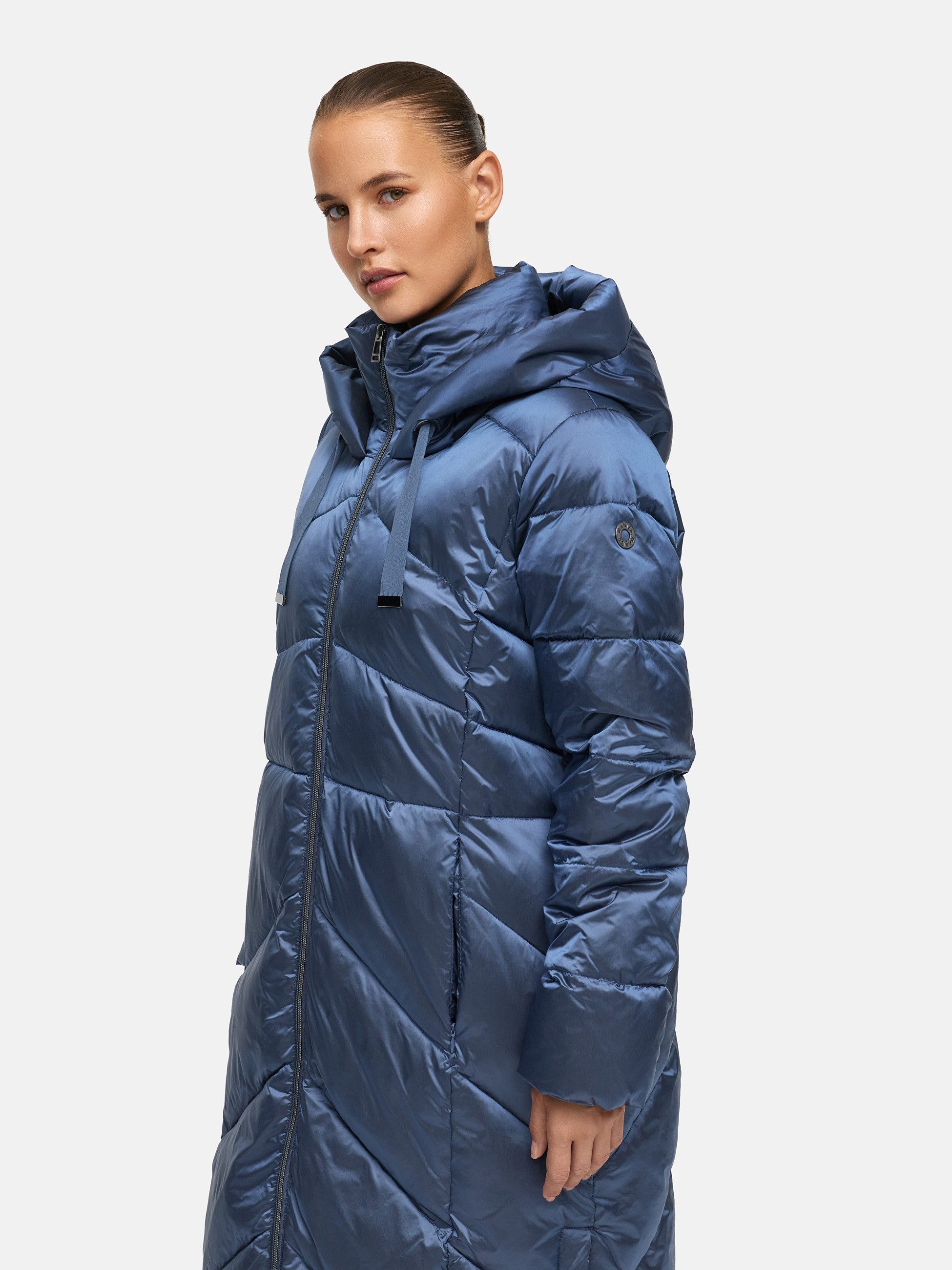 Manisa Wintermantel mit Stehkragen und fester Kapuze und dekorativen Strickbändern