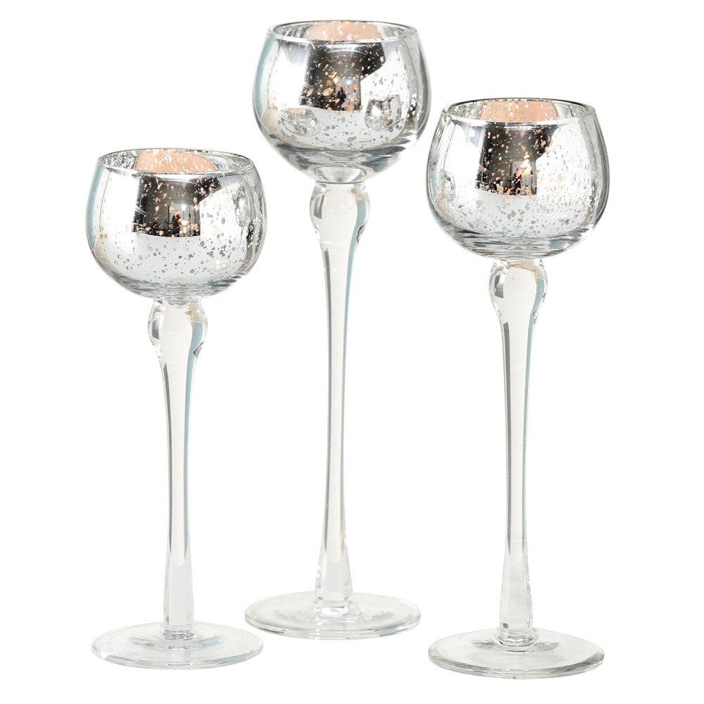 BOLTZE GRUPPE GmbH Windlicht Windlicht Minou Glas H 18/20/22cm silber glanz 3er Set