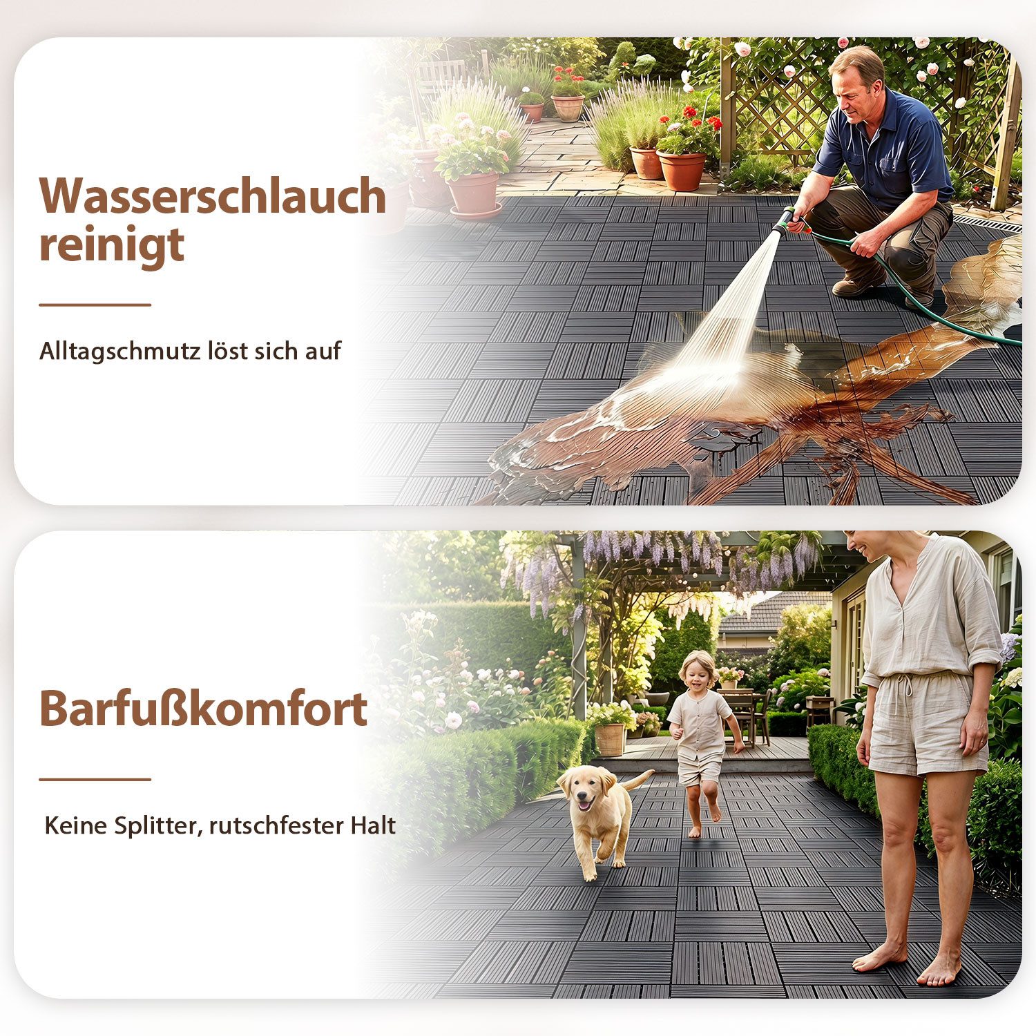 Clanmacy Terrassenplatte Kunststoff-Bodenfliesen 77 Stück 30x30cm Klickfliesen Anthrazit, Kunststoff 30x30, Anthrazit