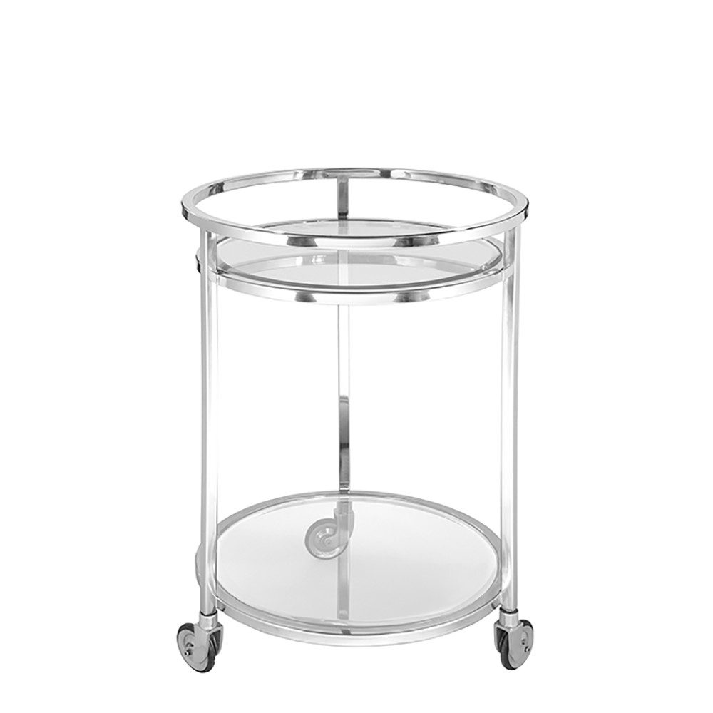 Fink Servierwagen SIENA Barwagen H. 80cm x Ø 55 cm - klar/silber - Edelstahl/Glas, (Wagen zum Servieren - Barwagen), Multifunktionaler Servierwagen: Küchenwagen, Rollwagen & Bartisch