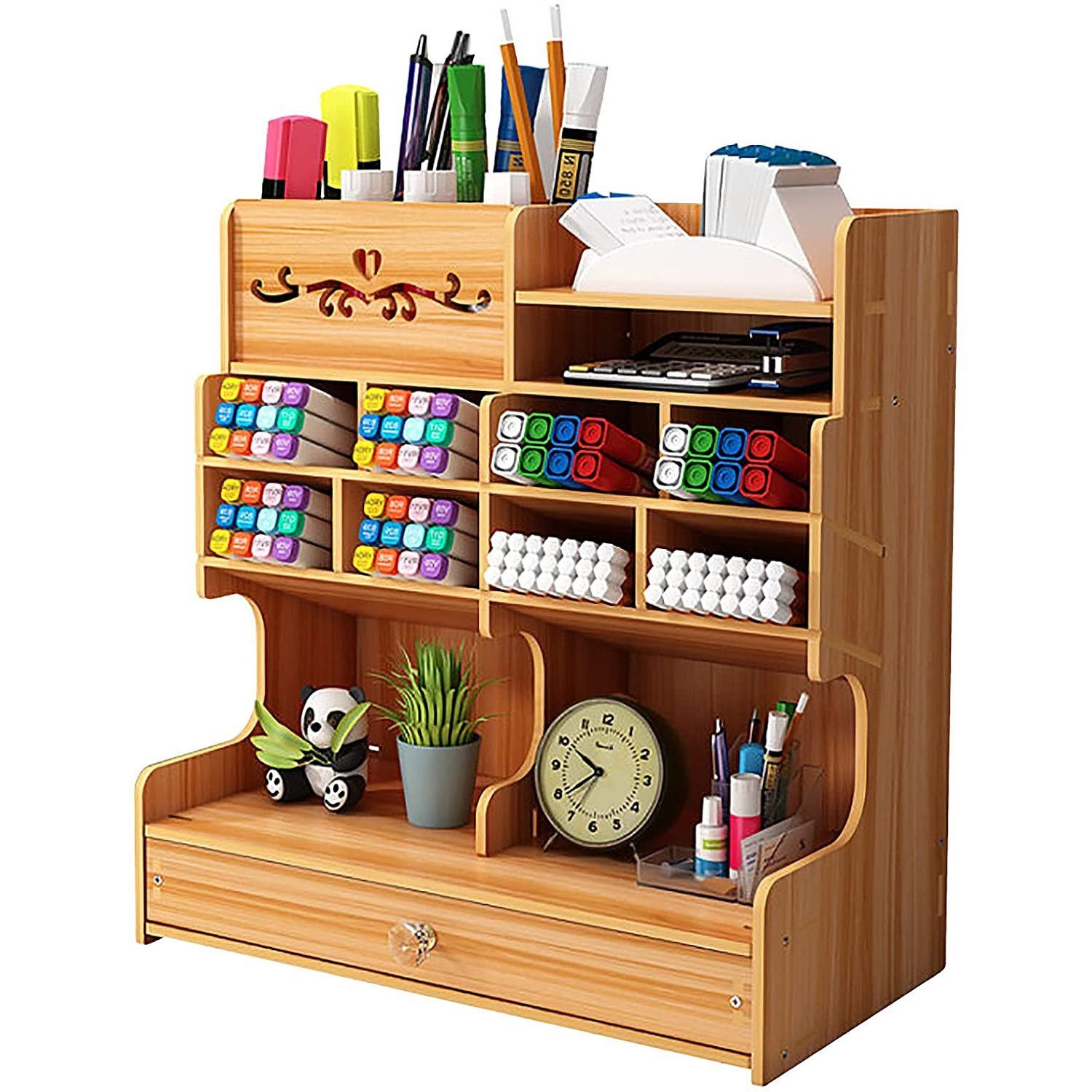 MUTUN Schreibtisch Organizer - 4-stöckiges Desktop Regal 105x76cm | Mit Schublade, Schwarz