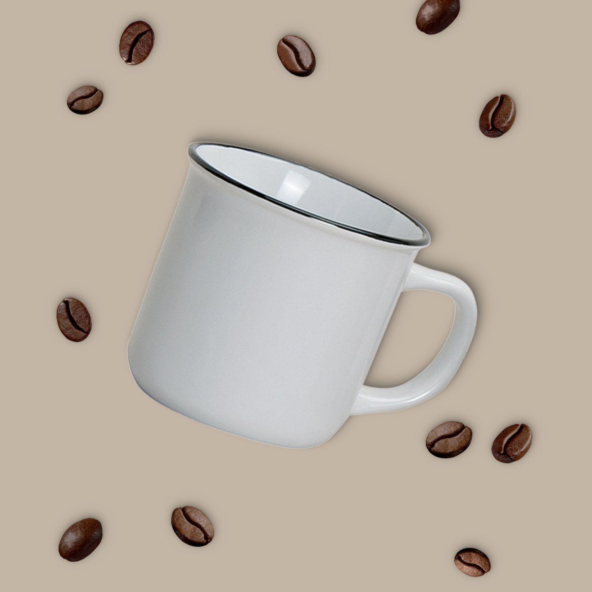 matches21 HOME & HOBBY Tasse Kaffeebecher 6er Set Emaille-Optik einfarbig Vintage, 6-tlg., Keramik, Tee Kaffee-Becher, modern, beige braun weiss grau, 240 ml