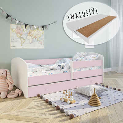 Kids Collective Kinderbett Komplettbett 70x140 cm, 80x160 cm mit Matratze und Schublade, viel Stauraum, in pink, Bett für Jungen und Mädchen, 160 x 80 cm