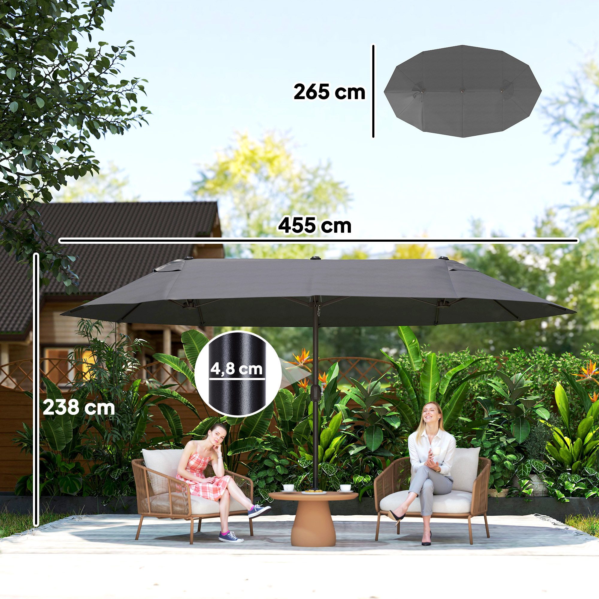Outsunny Sonnenschirm Gartenschirm Terrassenschirm mit Handkurbel, LxB: 455x265 cm, Sonnenschirm, Gartenschirm, ohne Schirmständer
