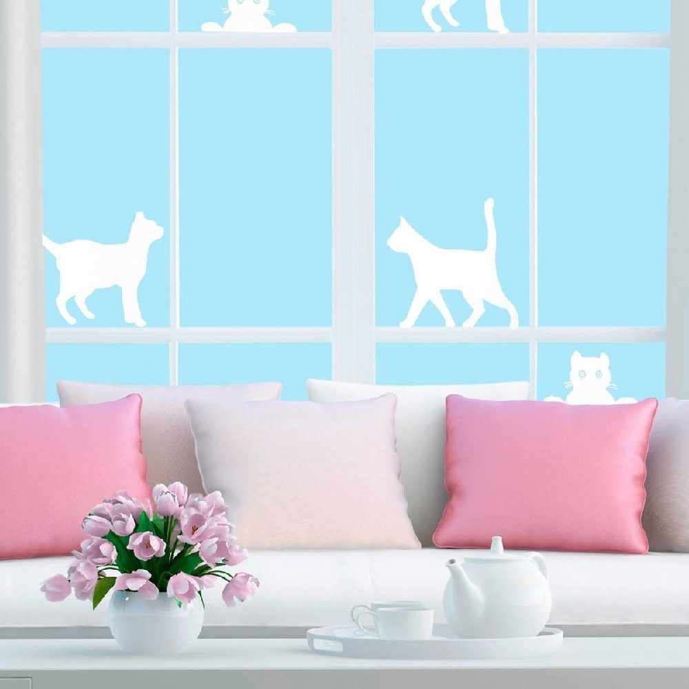 Fensterfolie Fenster Sichtschutzfolie Katze, Folie für Sichtschutz am Fenster 14294, JOKA international, halbtransparent, leichtes entfernen ohne Rückstände