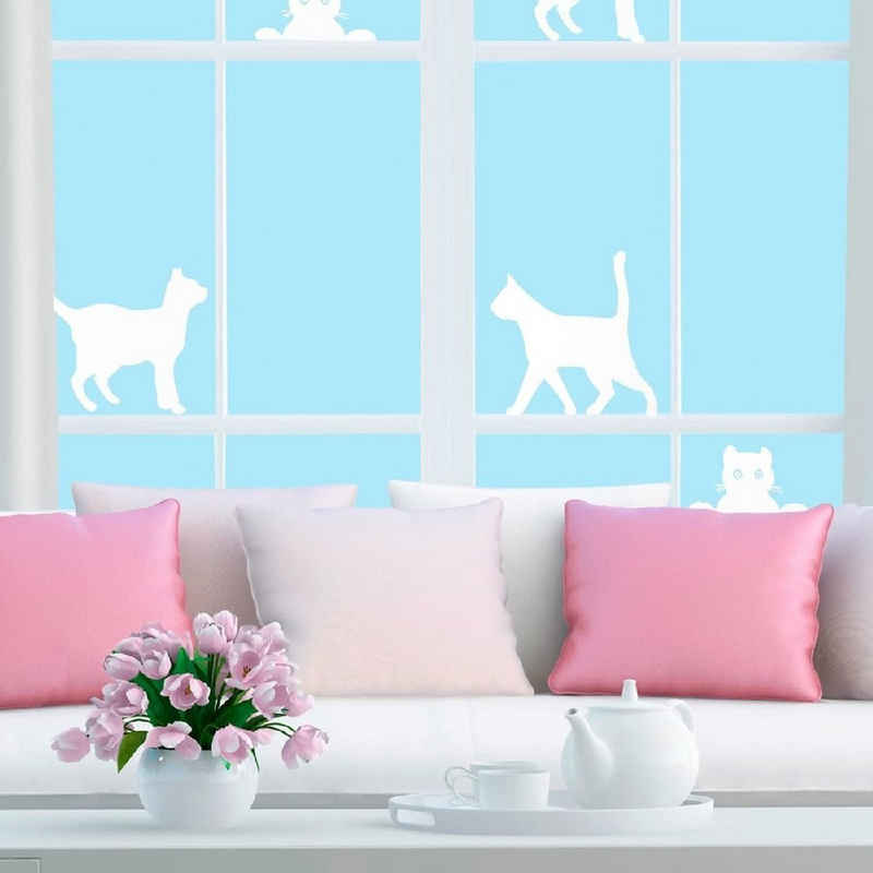 Fensterfolie Fenster Sichtschutzfolie Katze, Folie für Sichtschutz am Fenster 14294, JOKA international, halbtransparent, leichtes entfernen ohne Rückstände