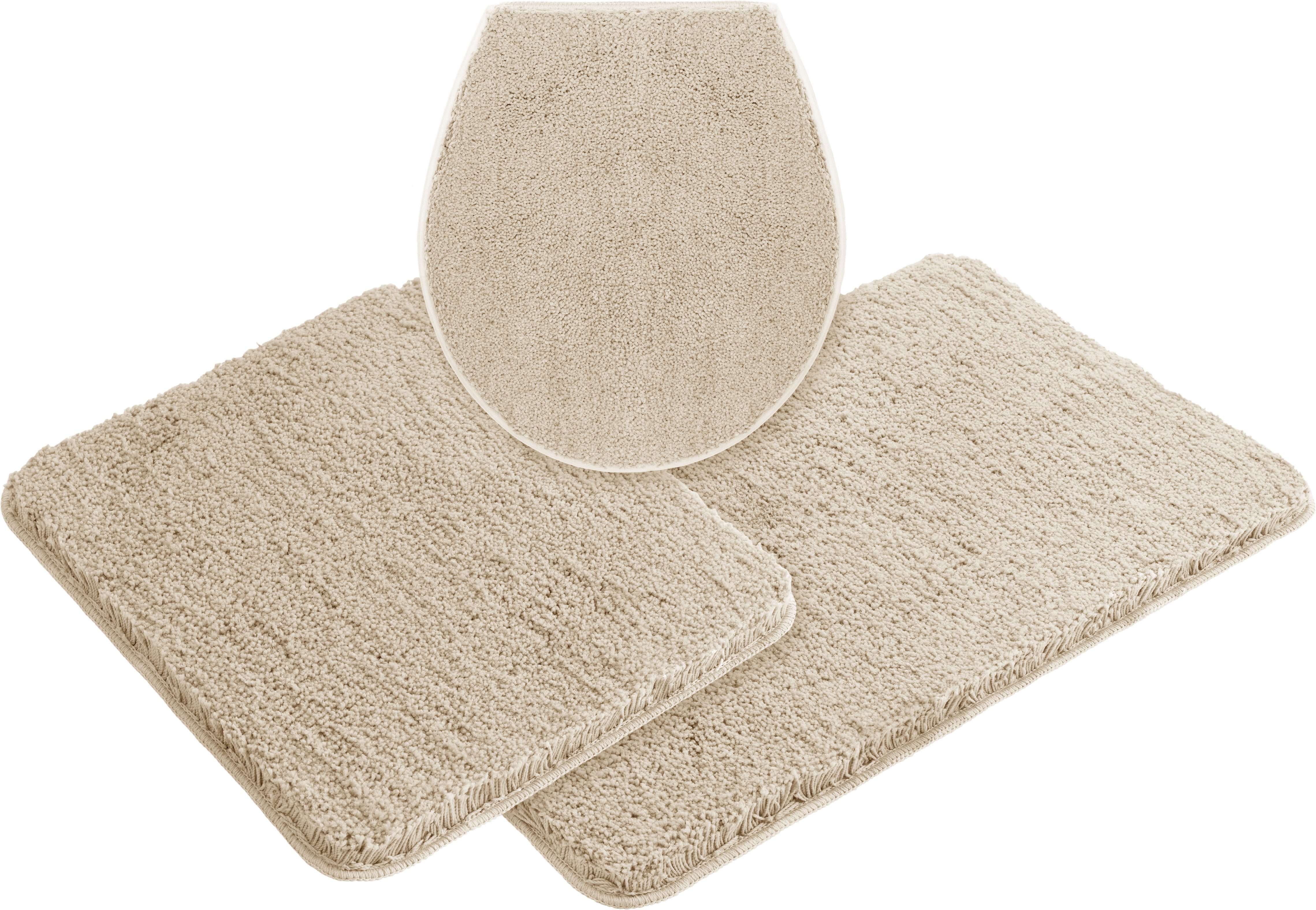 OTTO home Badematte Sanremo Premium, Badvorleger, Badezimmer Teppich, sehr weich, Höhe 35 mm, rutschhemmend beschichtet, schnell trocknend, fußbodenheizungsgeeignet, Polyester, rechteckig, 3-tlg. Hänge-WC Set, Badteppich, unifarben, rechteckig & als 3-tlg. Set erhältlich