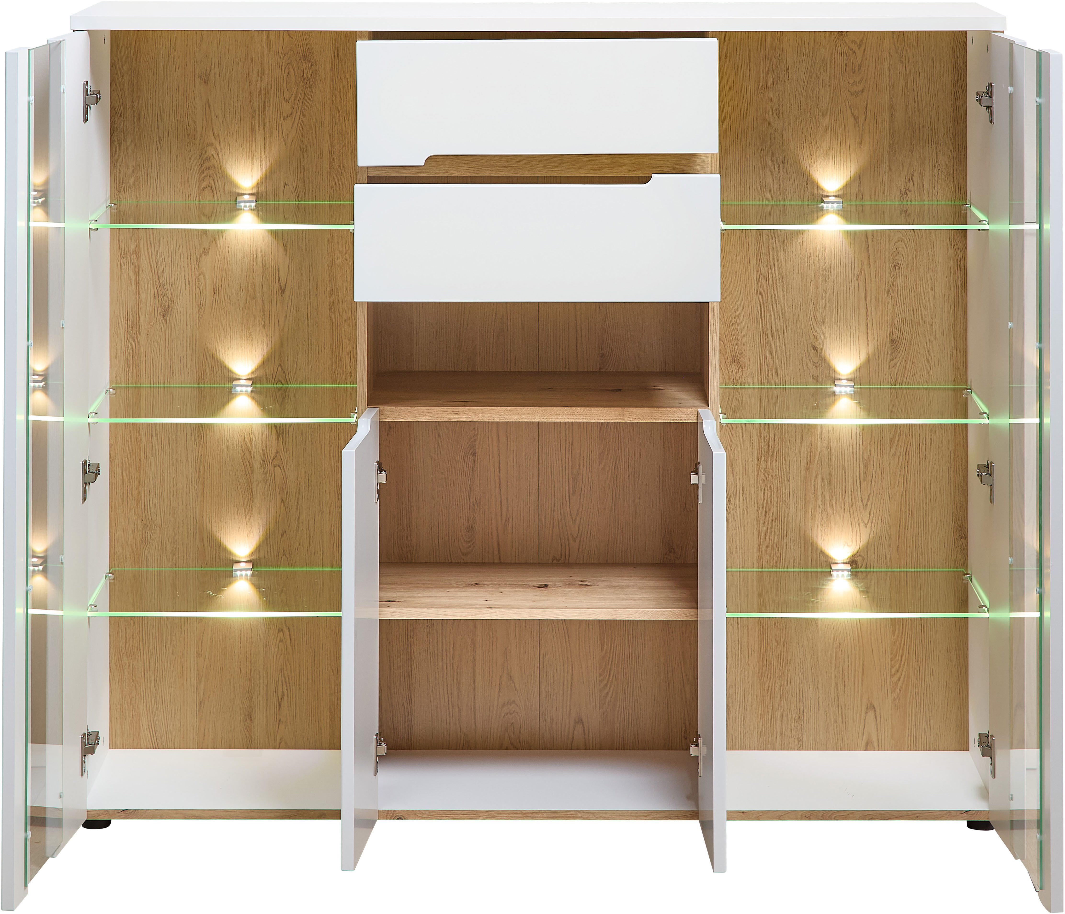 Innostyle Highboard Memphis Highboard, 145x127x38cm (B/H/T) (1 St), 4 türig, 2 Schubkasten, LED-Beleuchtung, Soft-Close