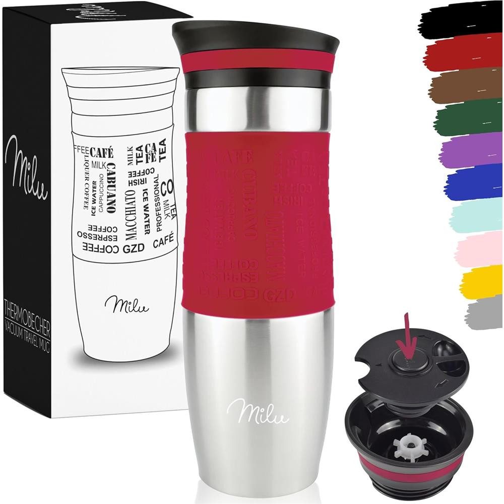 Milu Thermobecher Thermobecher Kaffee To Go Edelstahl 450 ml, auslaufsicher, isoliert