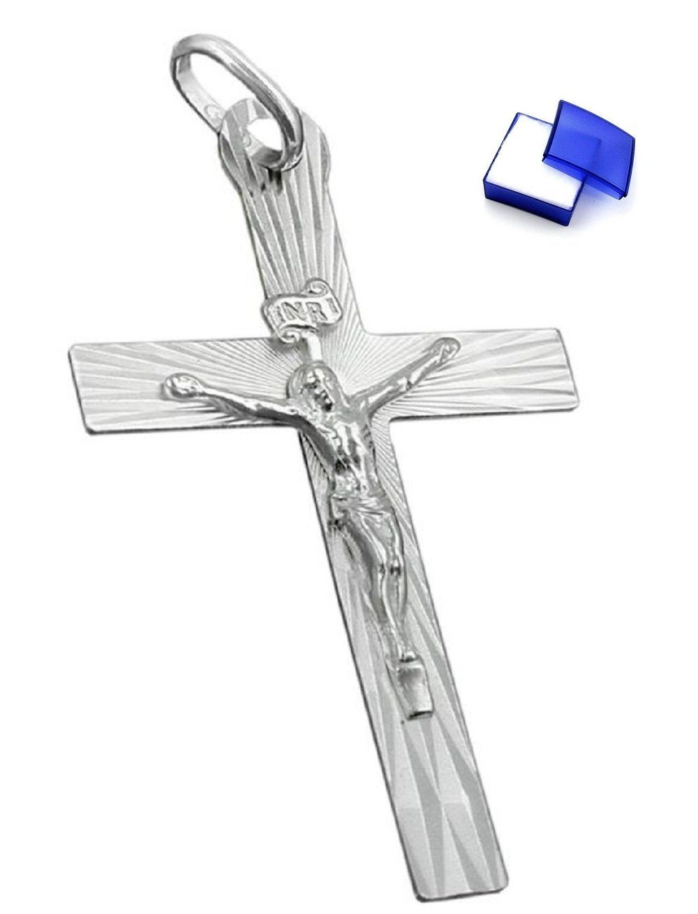 unbespielt Kreuzanhänger Anhänger Kreuz mit Jesus glänzend 925 Silber kl. Schmuckbox, Silberschmuck für Damen und Herren