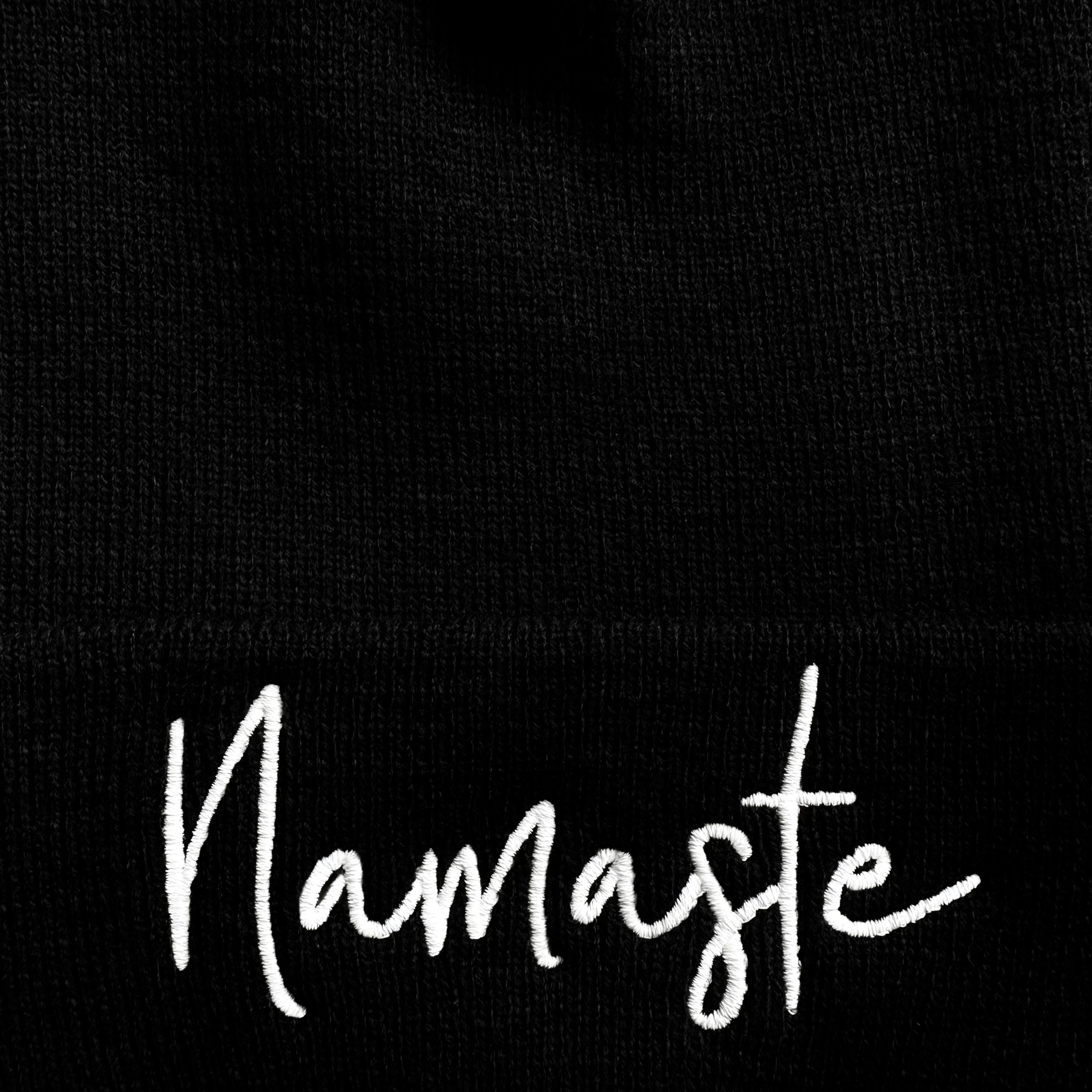 Mütze) Schnoschi Unisex Yoga bestickt Umschlag Strickmütze Wintermütze (Beanie Namaste mit Streetwear breitem