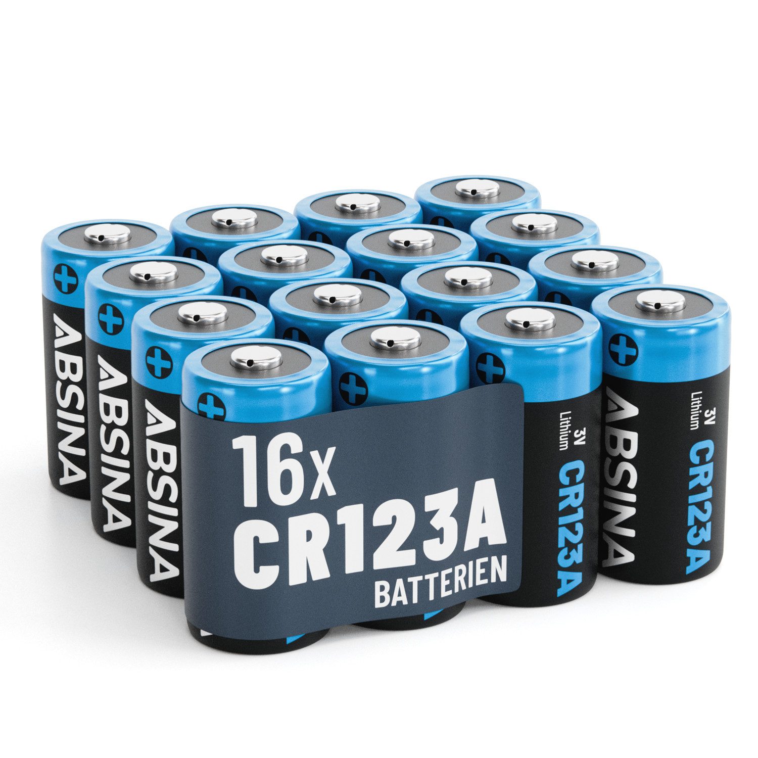 ABSINA 16x CR123A 3V Lithium Batterie für Kamera, Fotoapparat, auslaufsicher Batterie, (1 St)