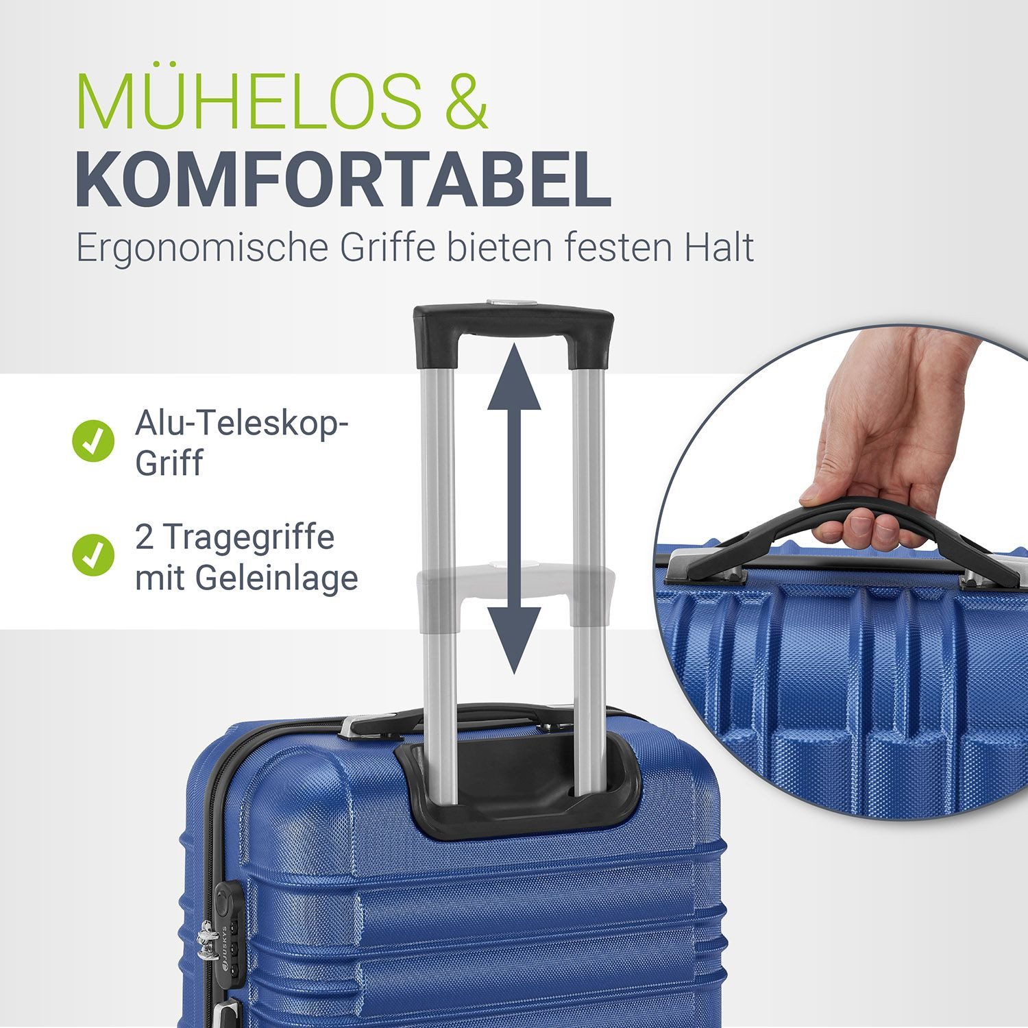 Juskys Trolleyset Rom, 4 Rollen, (3 tlg., 3-teilig), Aluminium, Rollen, Innenfutter, Ergonomische Griffe, 3er Set