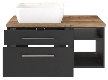 HELD MÖBEL Waschtisch-Set Waschtisch Davos 90 cm (links) mit Regal graphit/matt grau