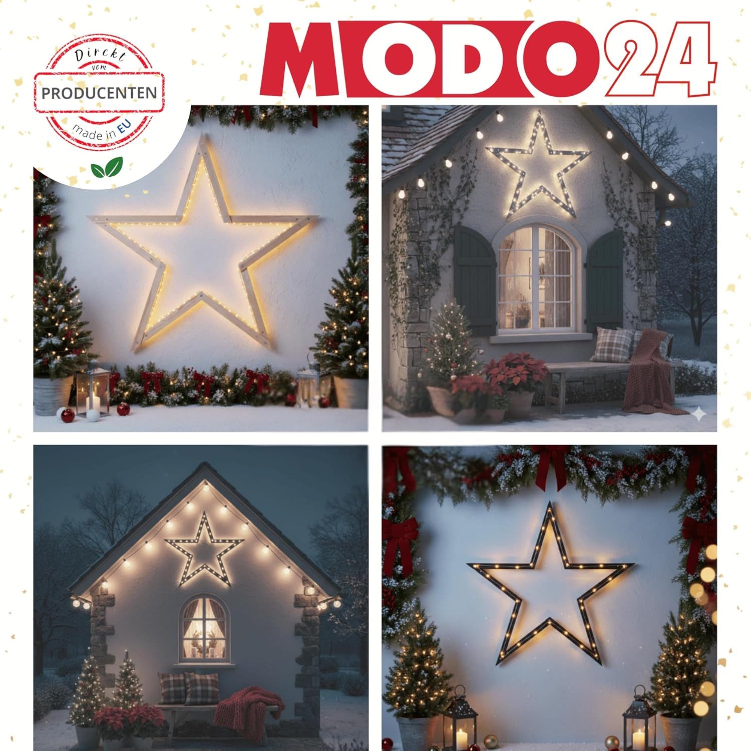 Modo24 Dekostern DIY MODOSTAR Weihnachtsstern Set aus FSC Holz 2D und 3D in 3 Breiten, zum Garten & Terrasse, wetterfest, faltbar & stabil, Weihnachtsdeko – Bild 5 von 5